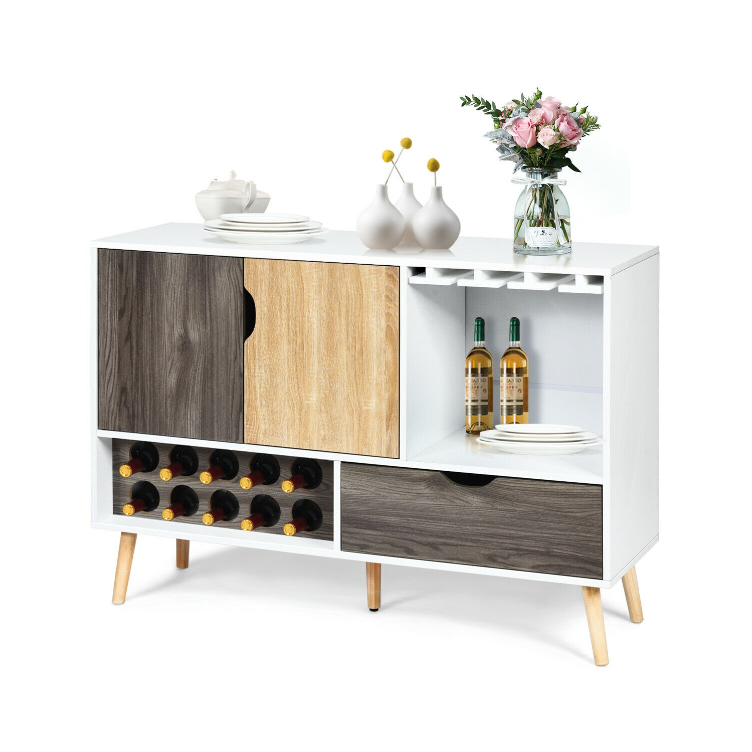 Mid-Century Buffet Sideboard Wooden Storage Cabinet