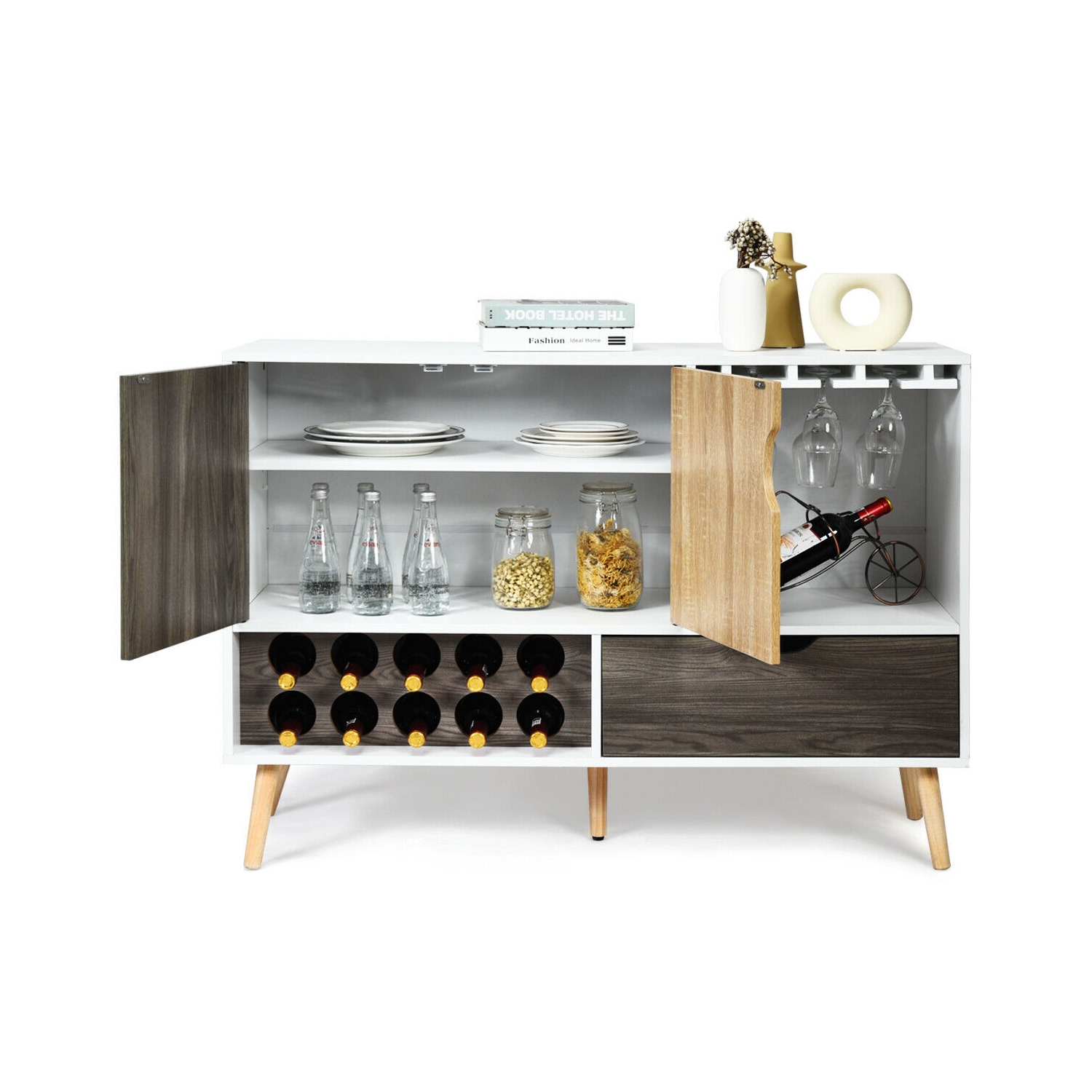 Mid-Century Buffet Sideboard Wooden Storage Cabinet