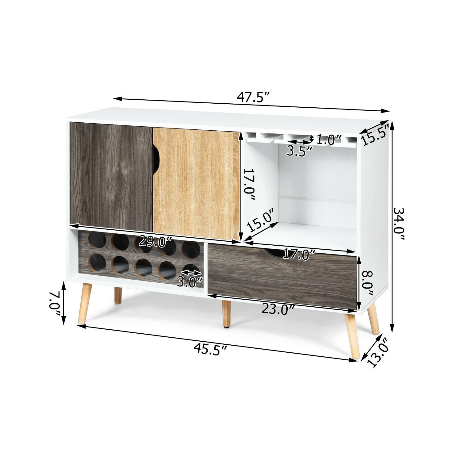 Mid-Century Buffet Sideboard Wooden Storage Cabinet