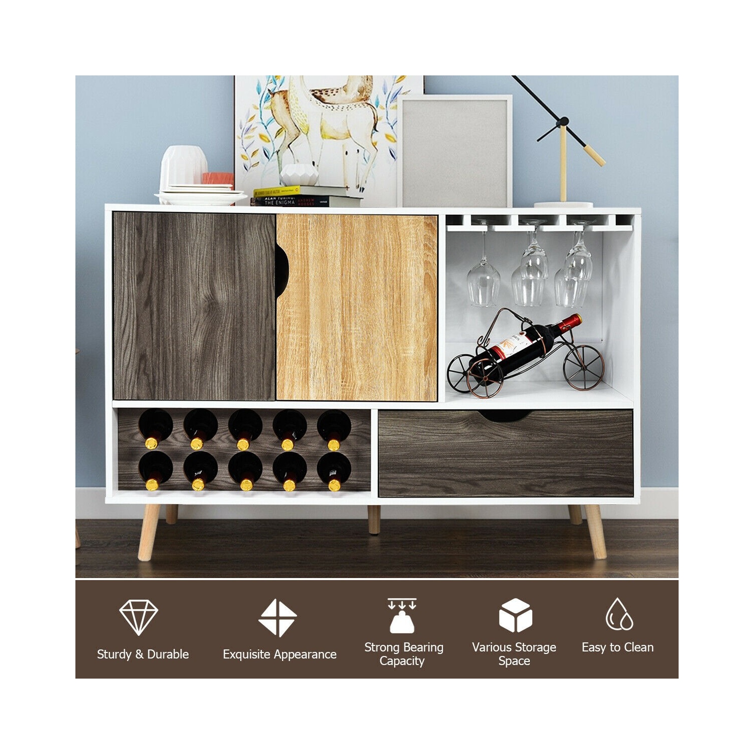 Mid-Century Buffet Sideboard Wooden Storage Cabinet