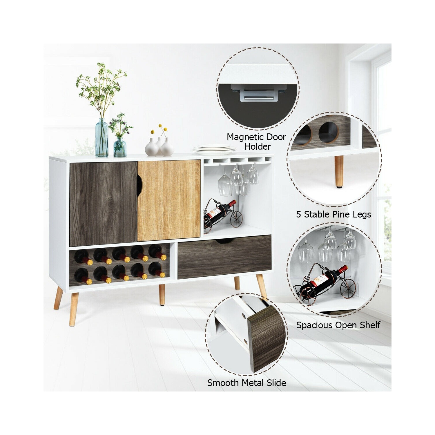 Mid-Century Buffet Sideboard Wooden Storage Cabinet