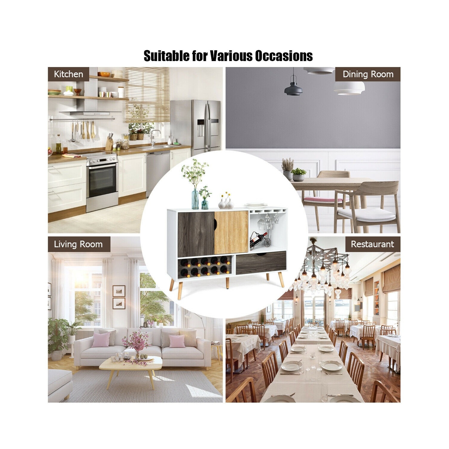 Mid-Century Buffet Sideboard Wooden Storage Cabinet