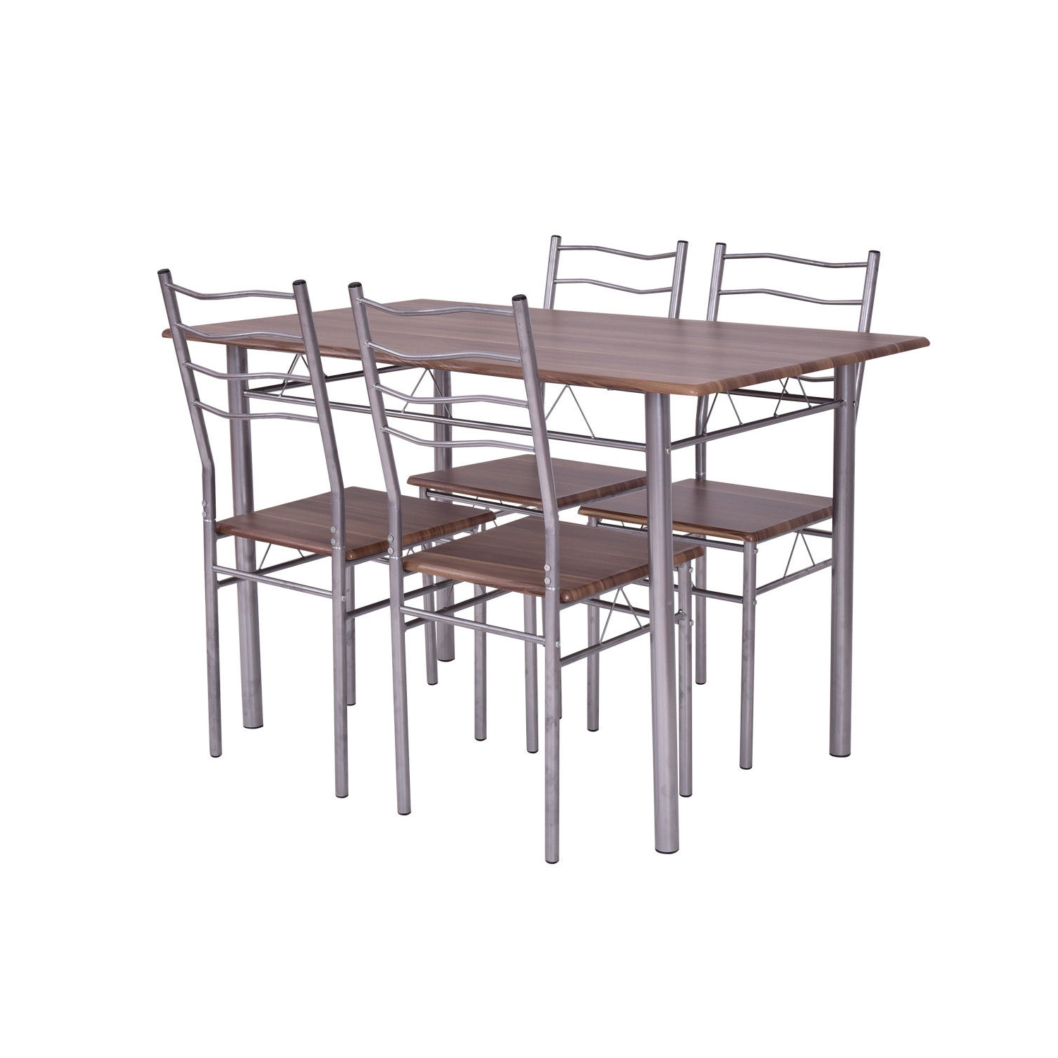 5-Piece Kitchen Dining Set – Wooden Table & 4 Chairs with Sturdy Metal Legs