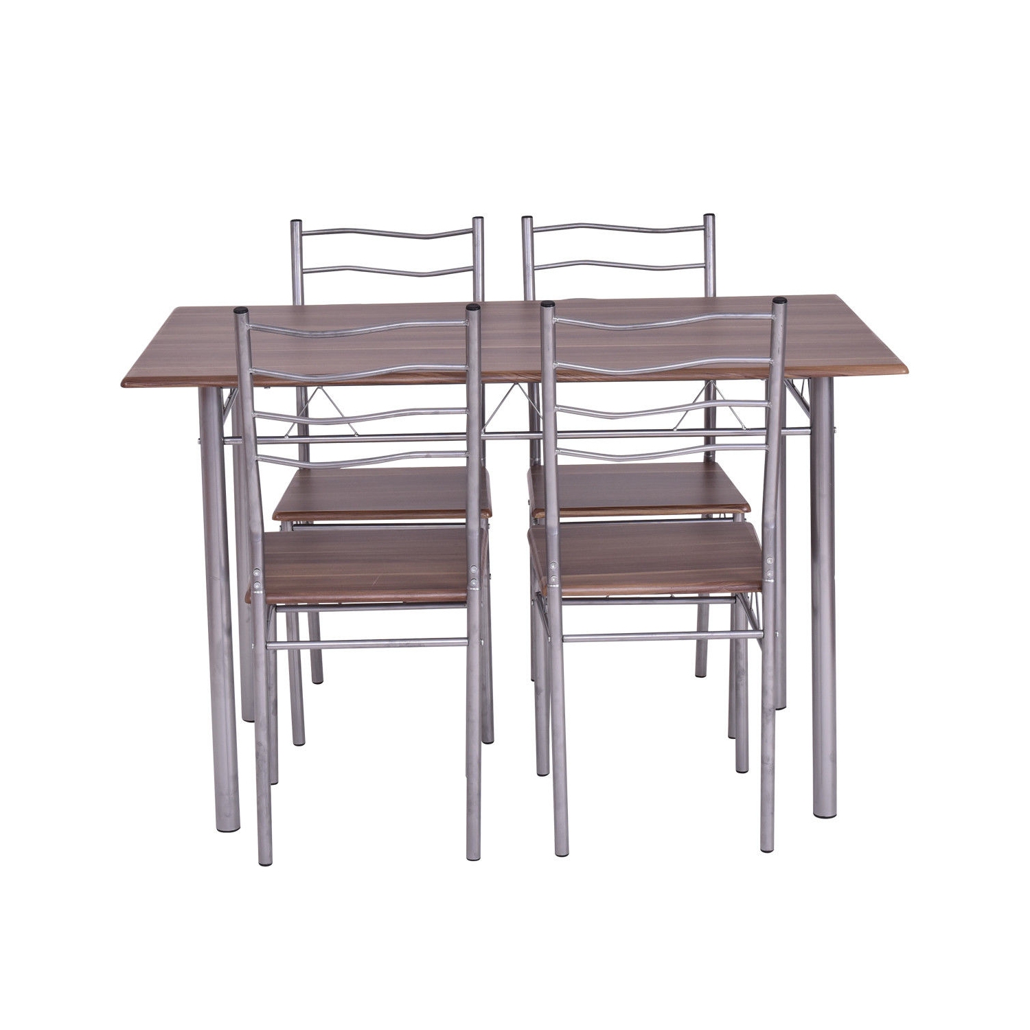 5-Piece Kitchen Dining Set – Wooden Table & 4 Chairs with Sturdy Metal Legs