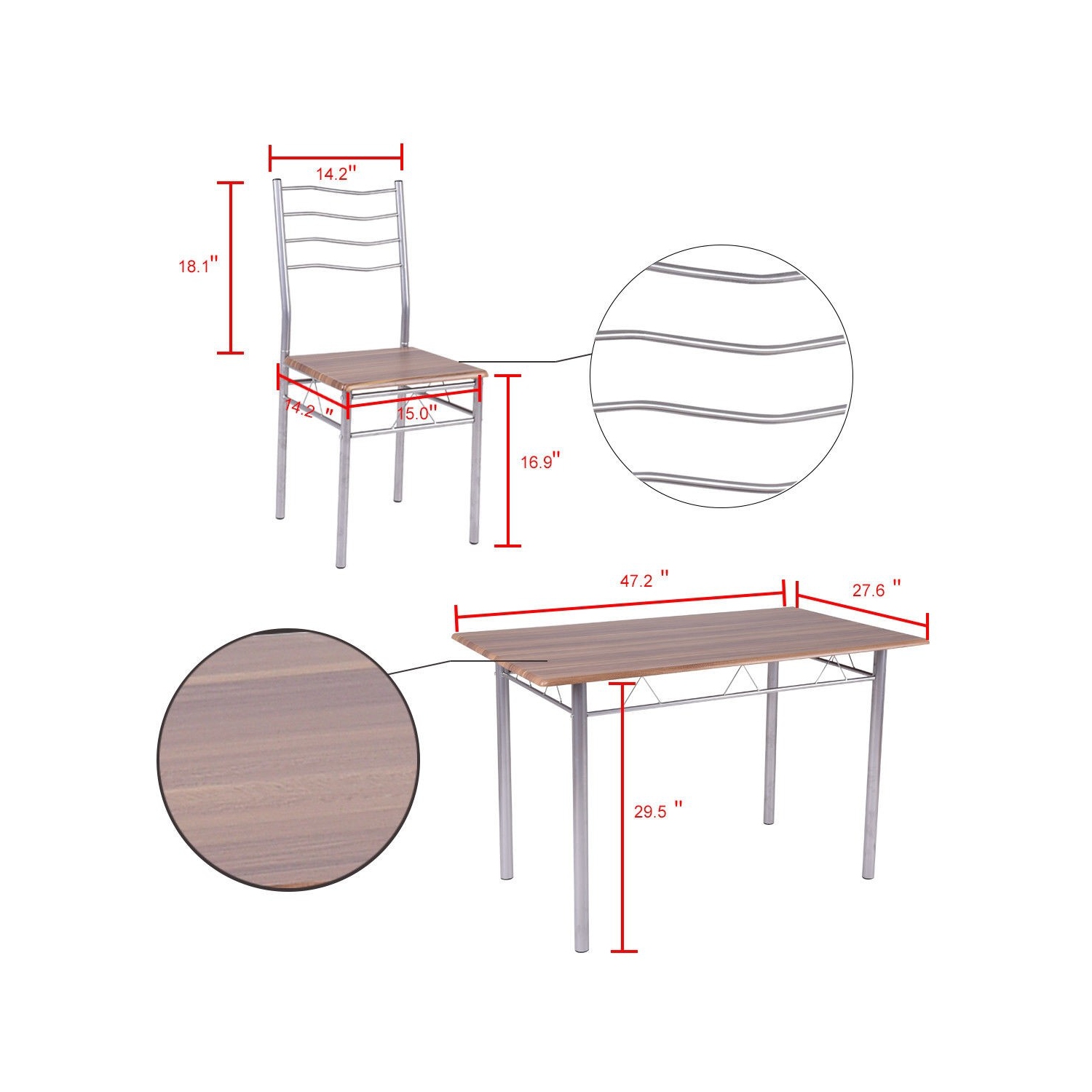 5-Piece Kitchen Dining Set – Wooden Table & 4 Chairs with Sturdy Metal Legs