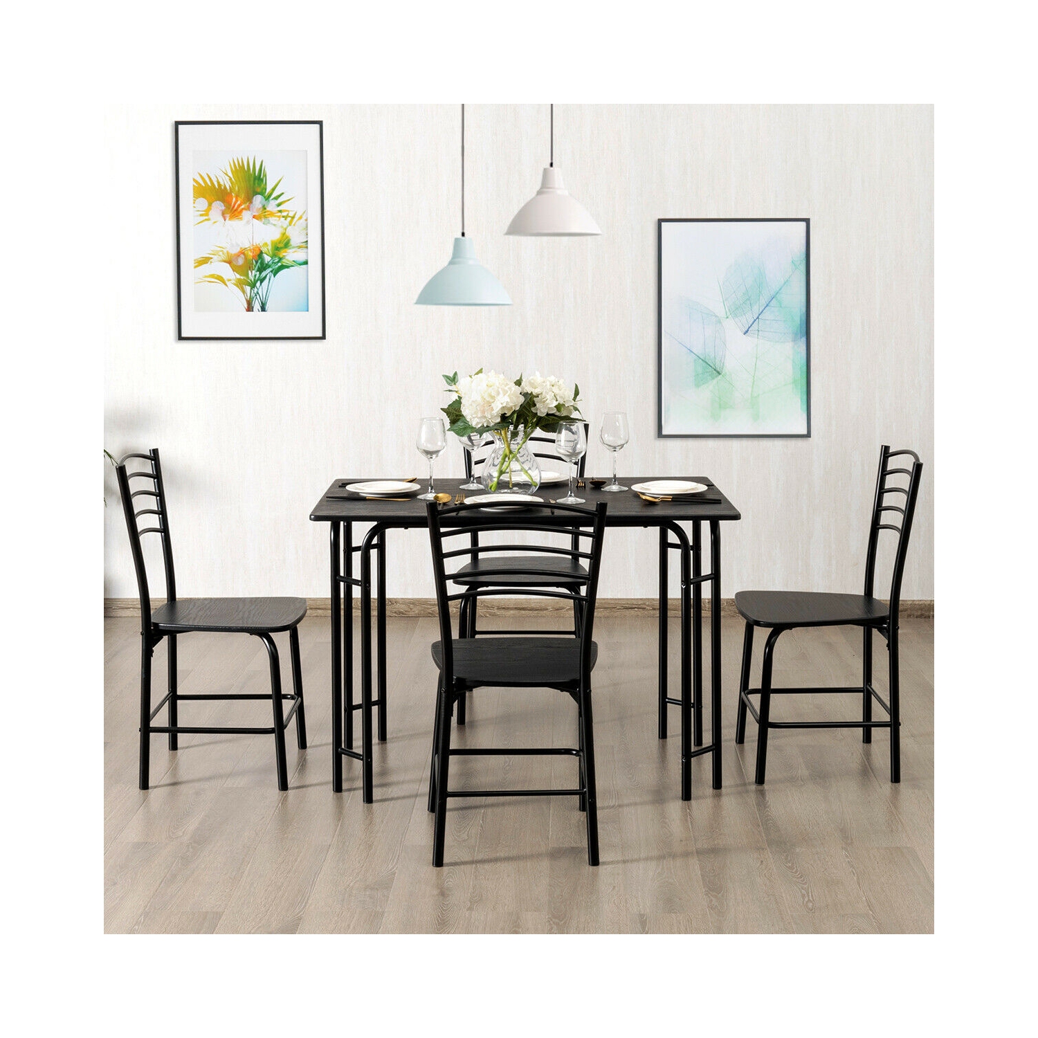 5 Pieces Wood Rectangular Dining Table Set