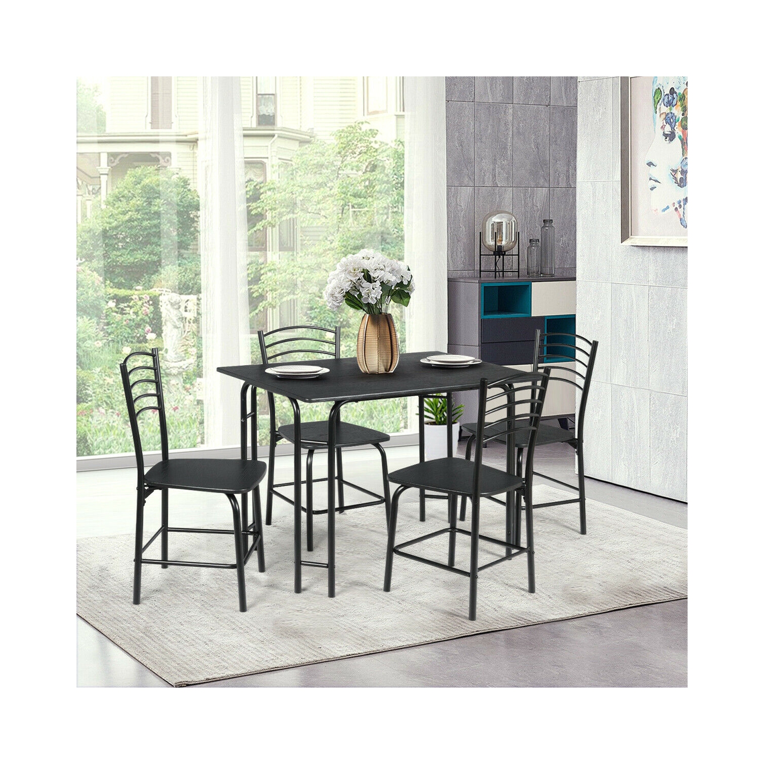 5 Pieces Wood Rectangular Dining Table Set