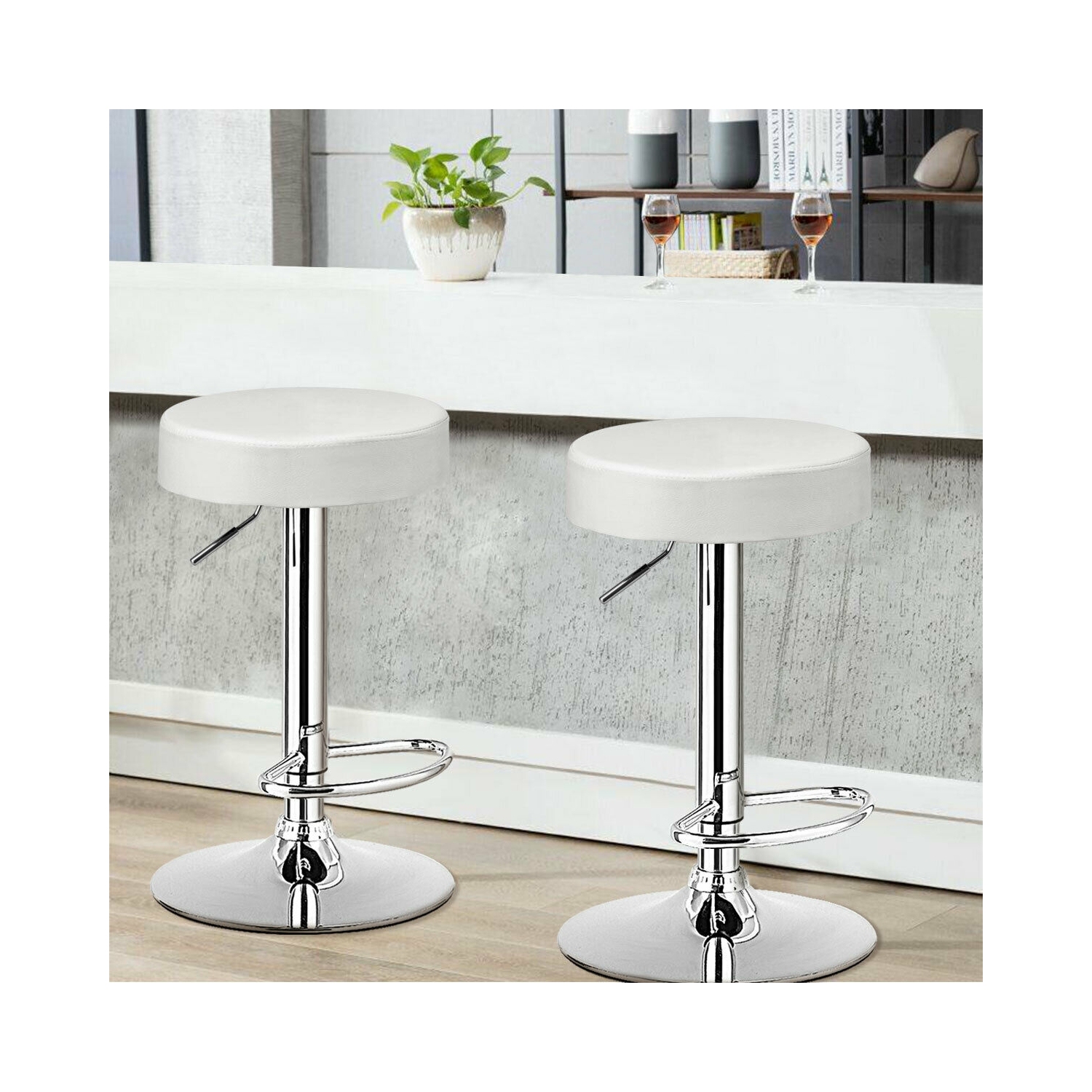 1 PC Round Bar Stool Adjustable Swivel Pub Chair-White