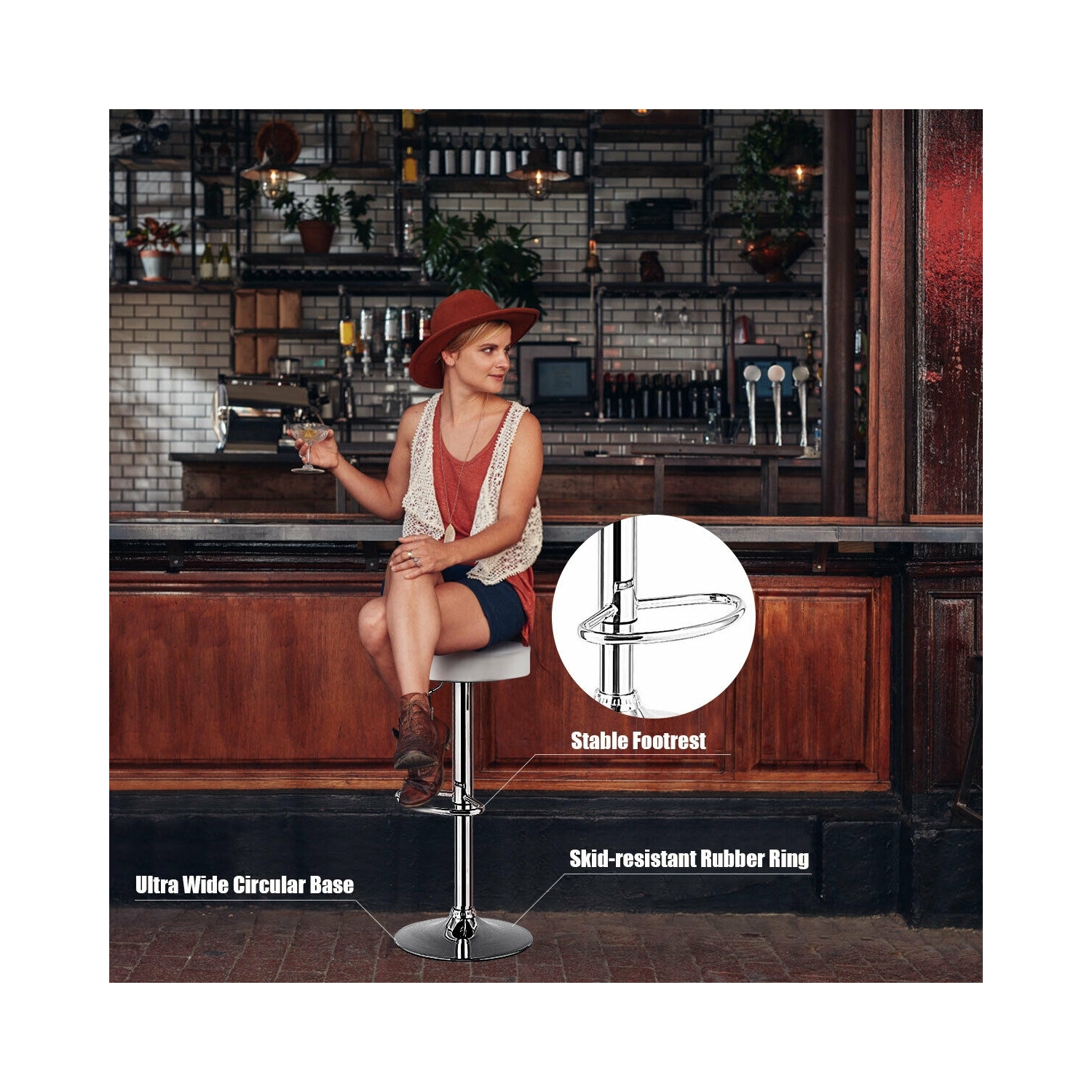 1 PC Round Bar Stool Adjustable Swivel Pub Chair-White