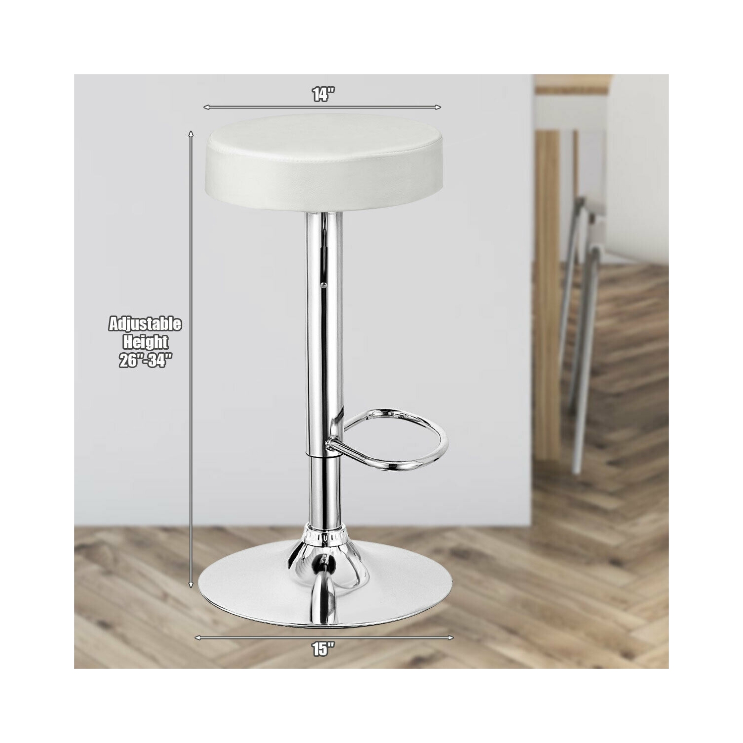 1 PC Round Bar Stool Adjustable Swivel Pub Chair-White