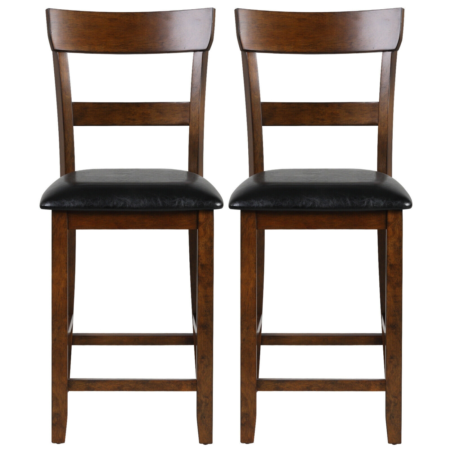 2Pcs Counter Height Chair Set with Leather Seat and Rubber Wood Legs