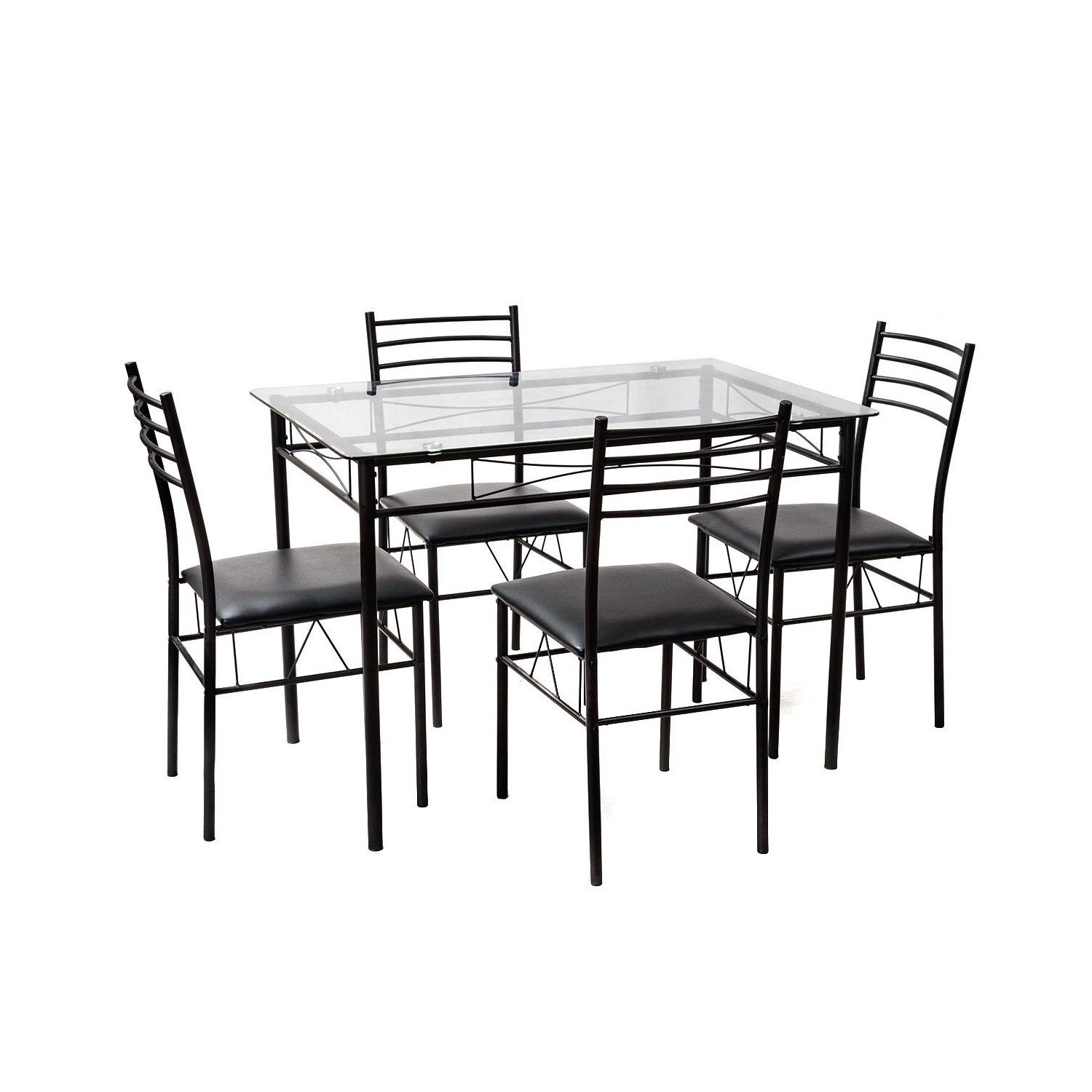 5 pcs Dining Glass Top Table & 4 Upholstered Chairs