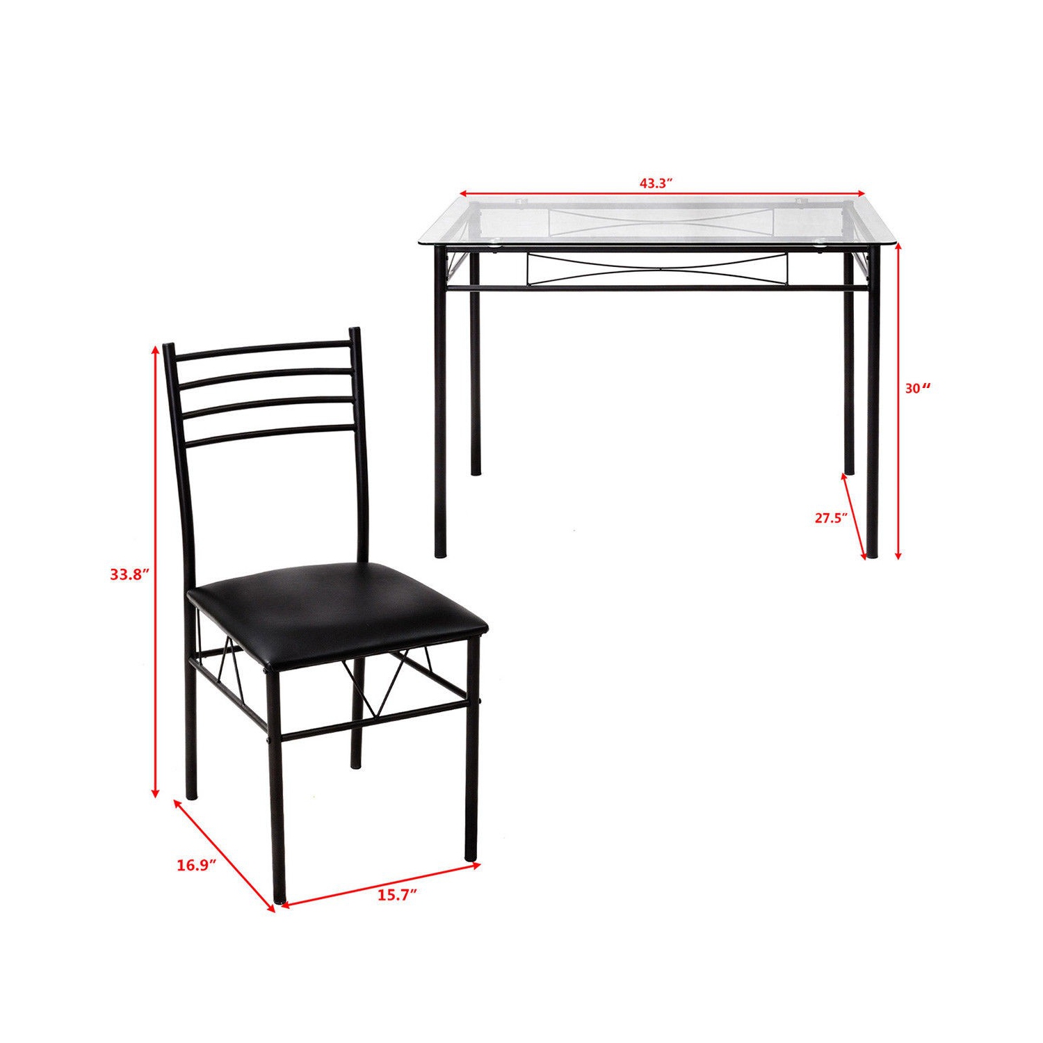 5 pcs Dining Glass Top Table & 4 Upholstered Chairs