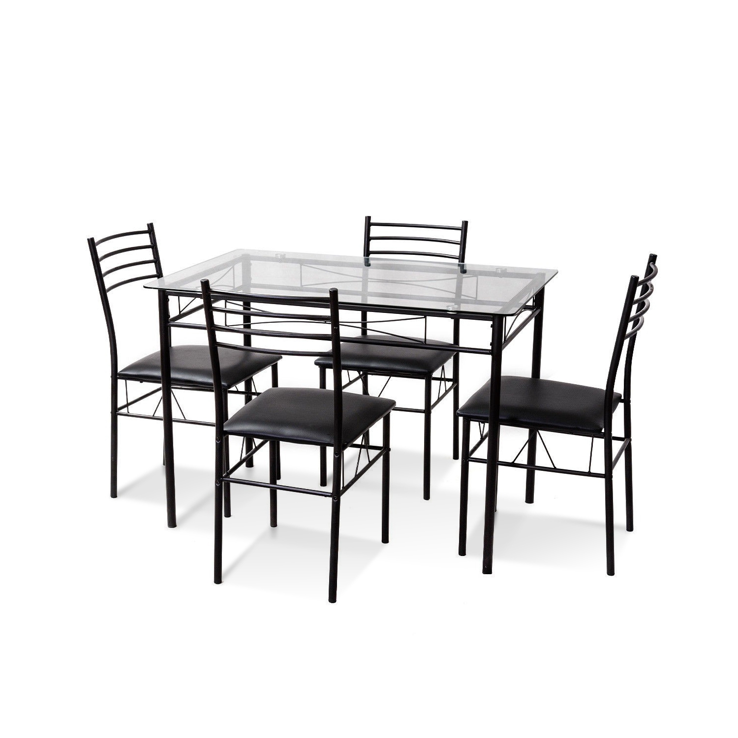 5 pcs Dining Glass Top Table & 4 Upholstered Chairs