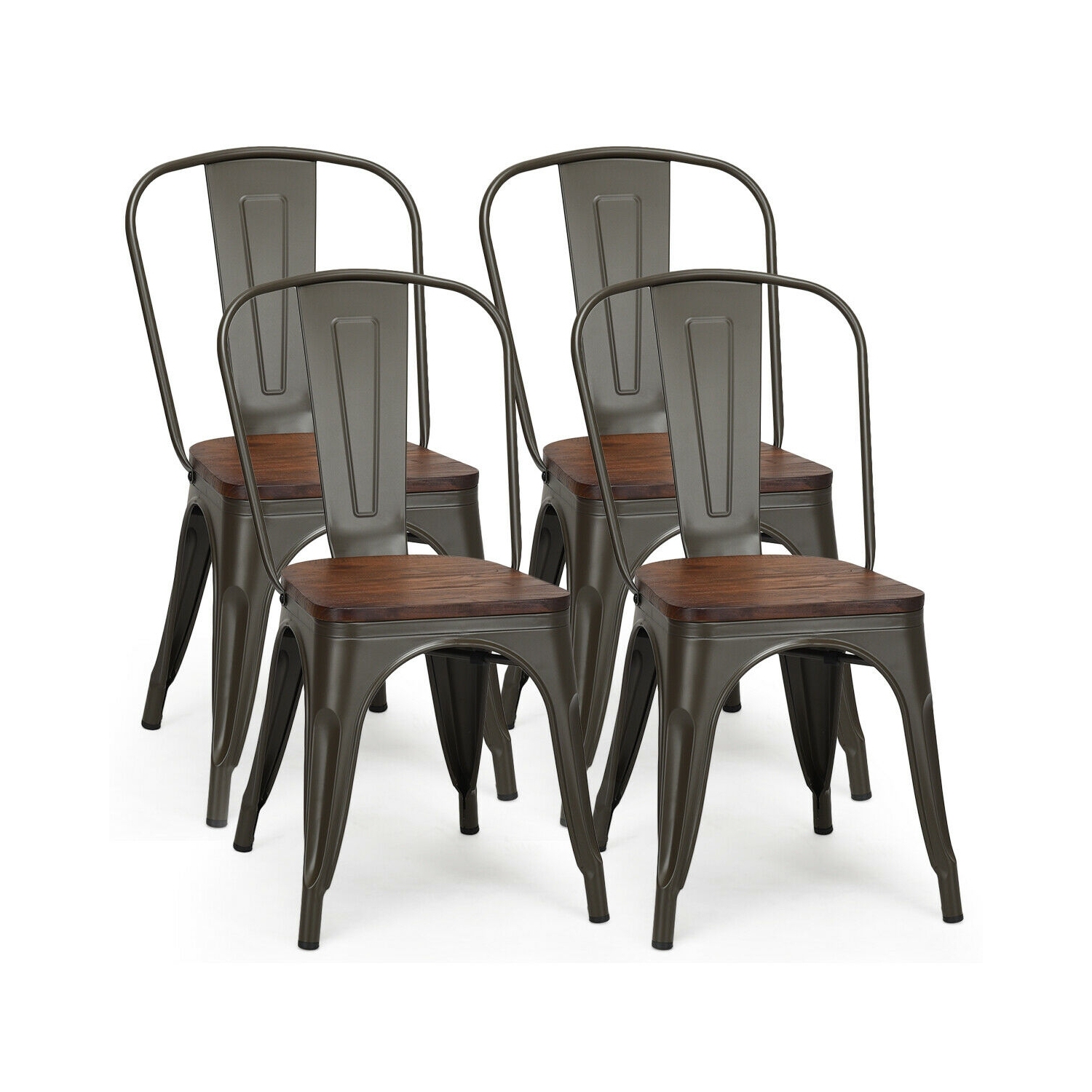 18 Inch Set of 4 Stackable Metal Dining Chair with Wood Seat
