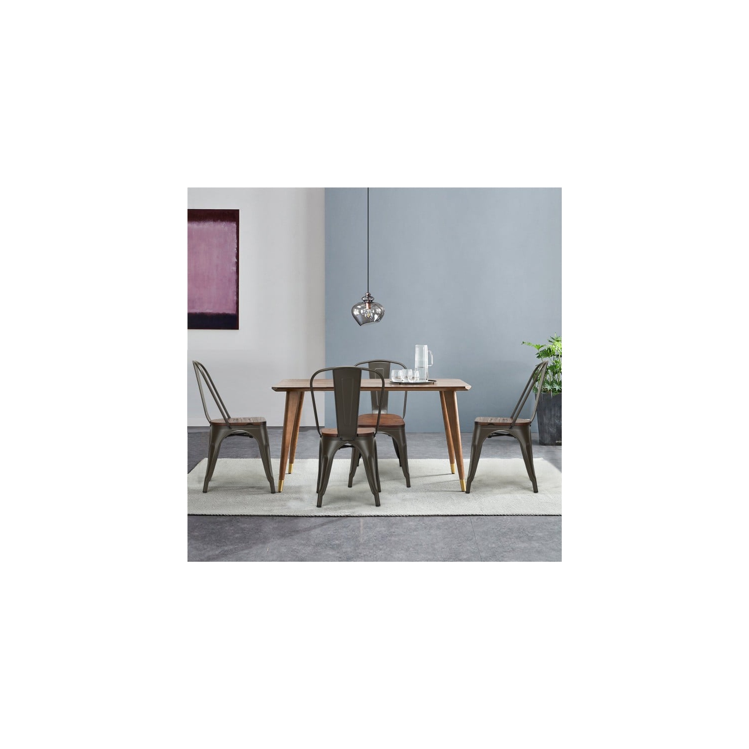 18 Inch Set of 4 Stackable Metal Dining Chair with Wood Seat