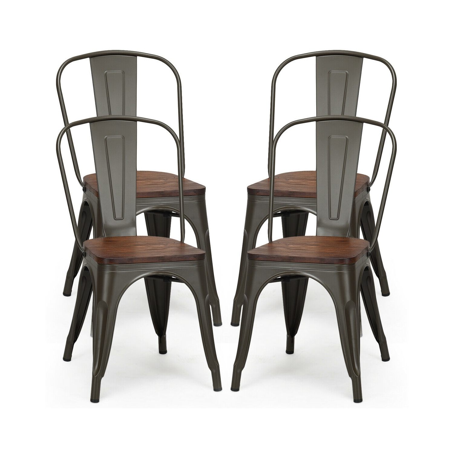 18 Inch Set of 4 Stackable Metal Dining Chair with Wood Seat