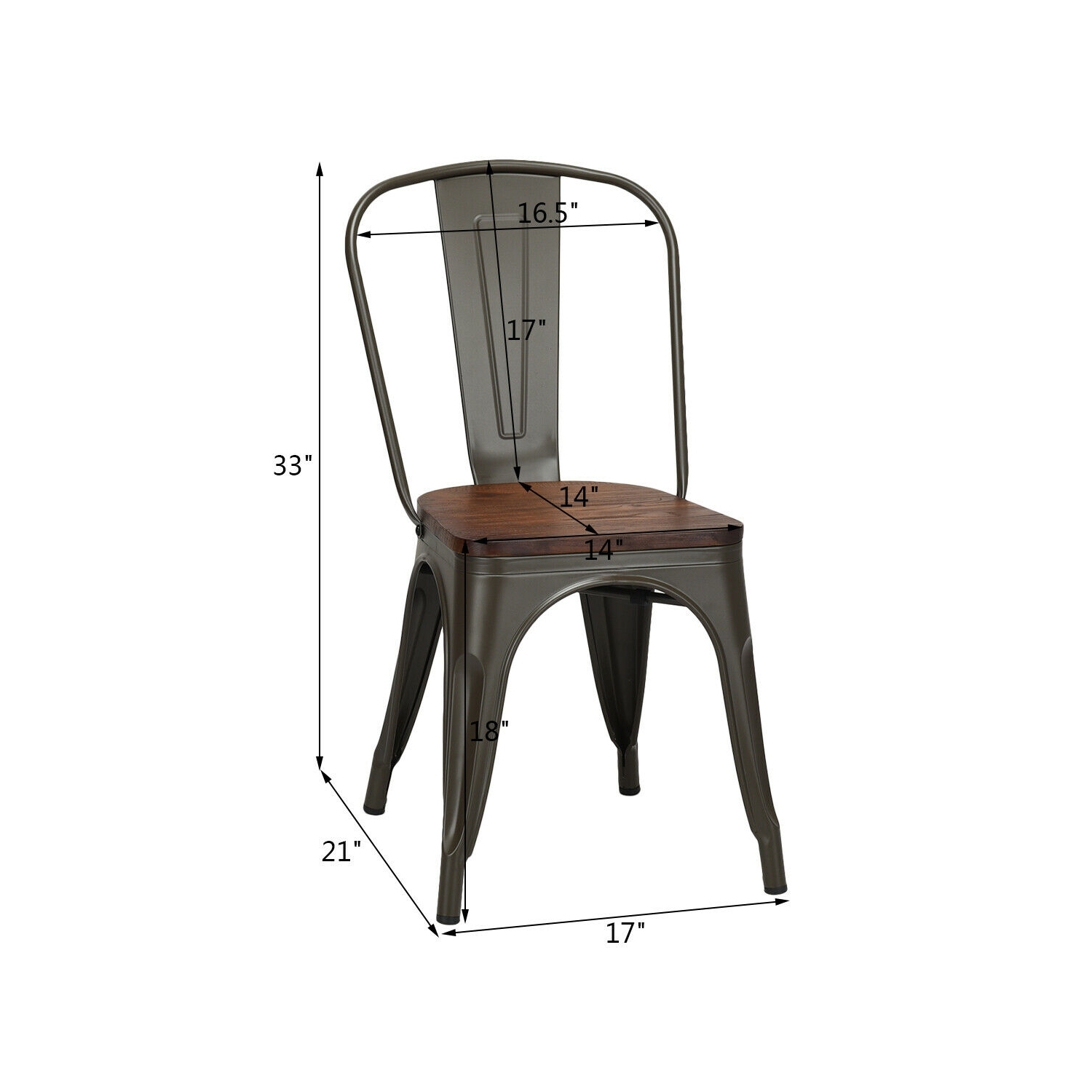 18 Inch Set of 4 Stackable Metal Dining Chair with Wood Seat