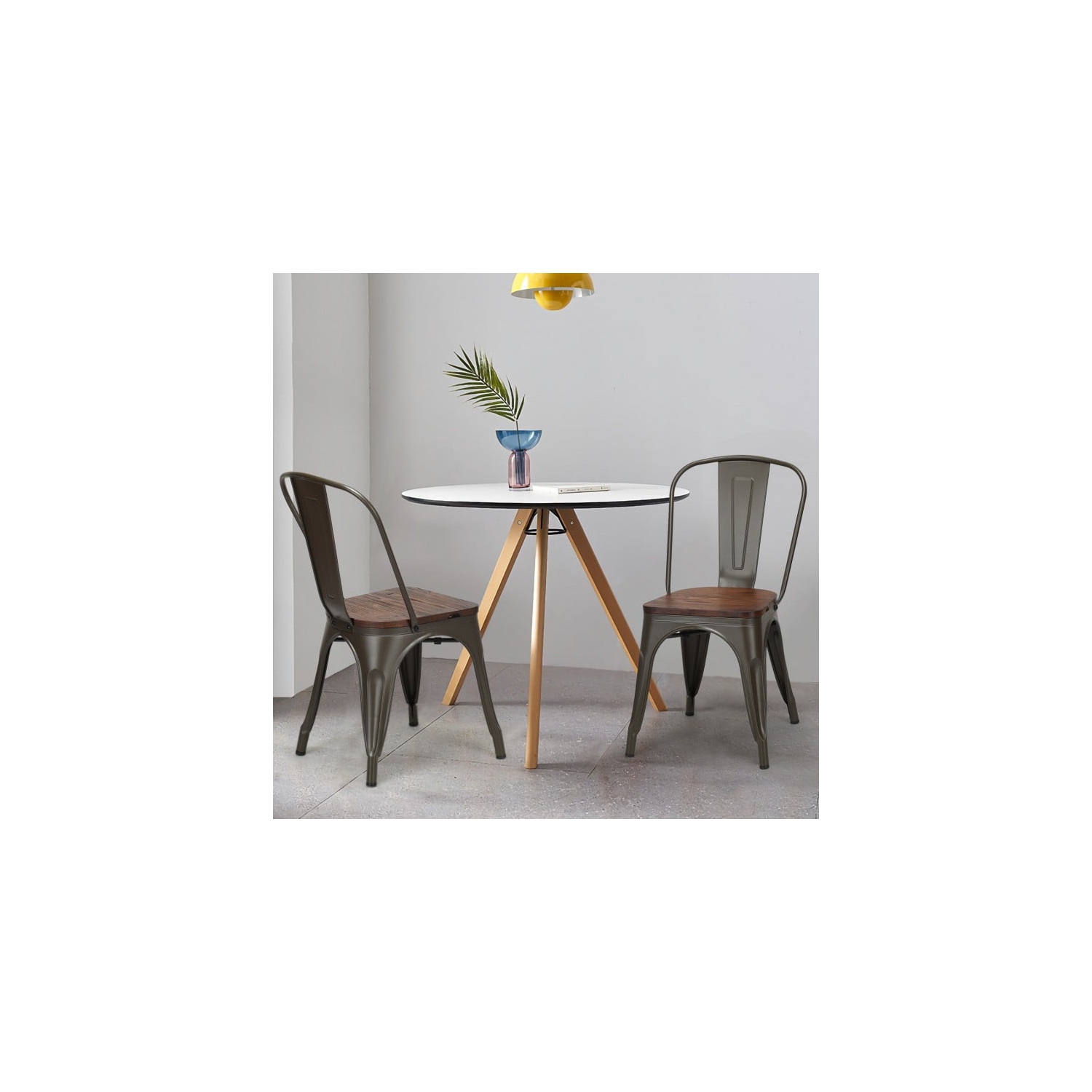 18 Inch Set of 4 Stackable Metal Dining Chair with Wood Seat