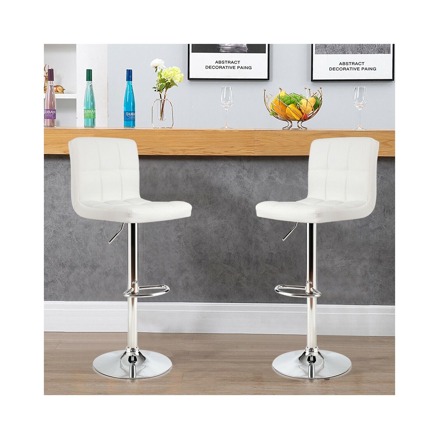 Armless PU Leather Bar Stool with Adjustable Height and Swivel Seat