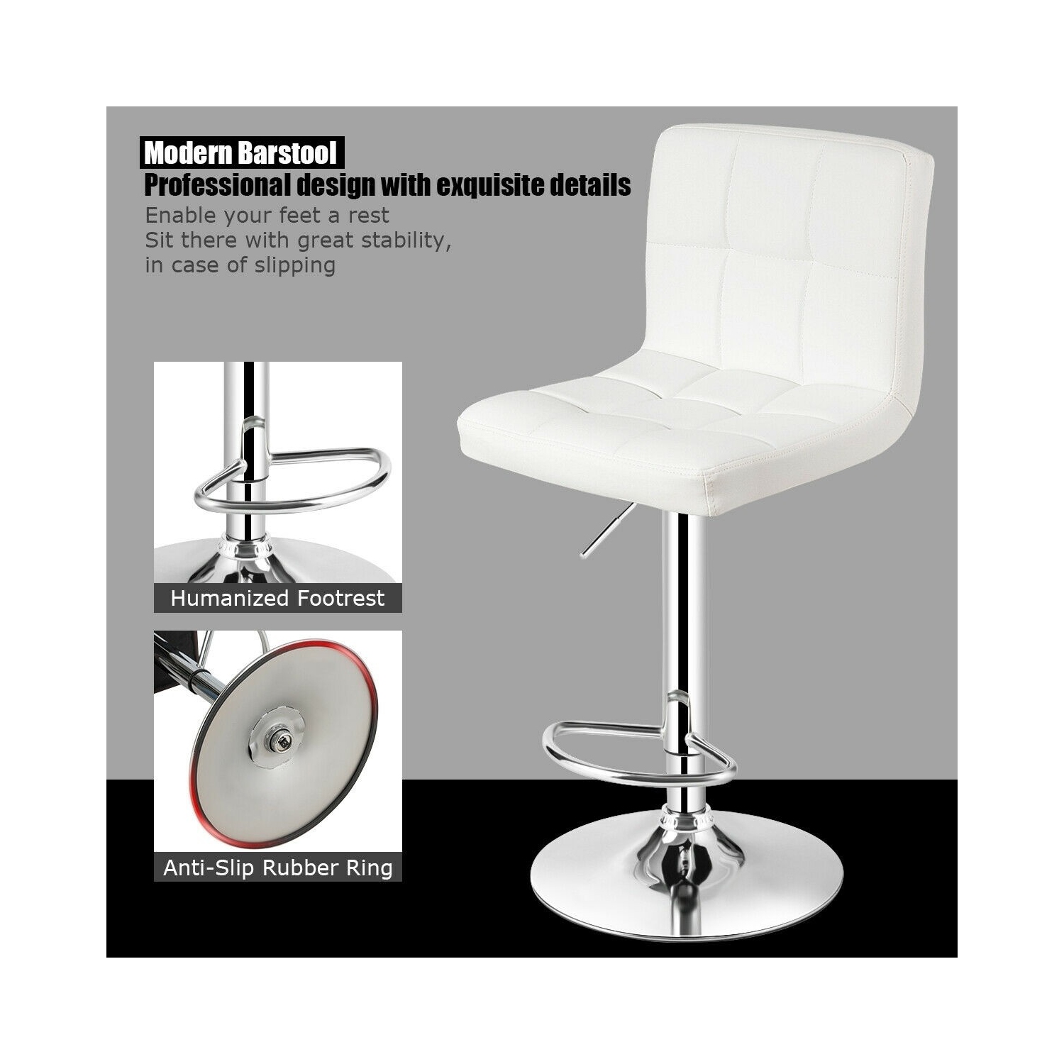 Armless PU Leather Bar Stool with Adjustable Height and Swivel Seat