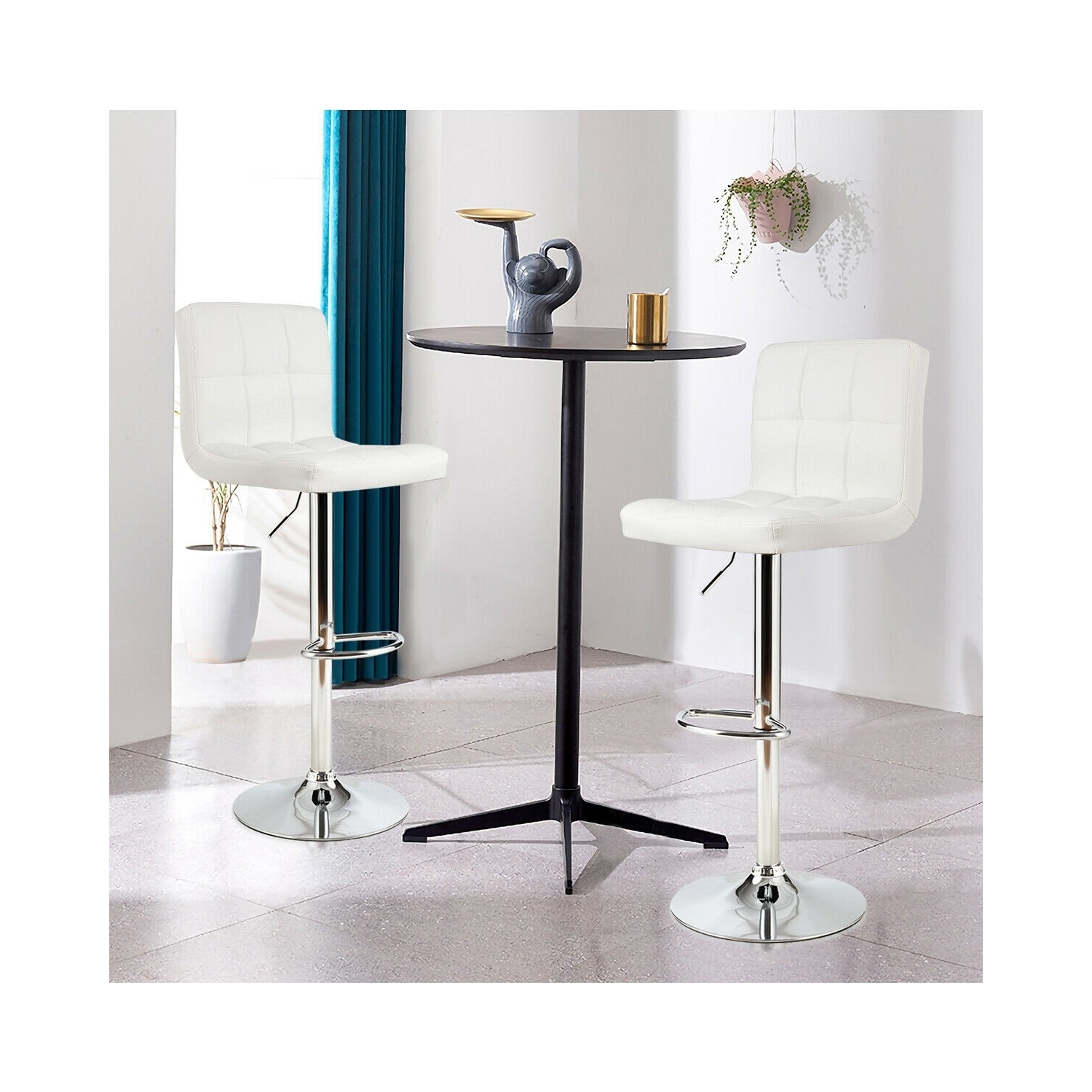 Armless PU Leather Bar Stool with Adjustable Height and Swivel Seat