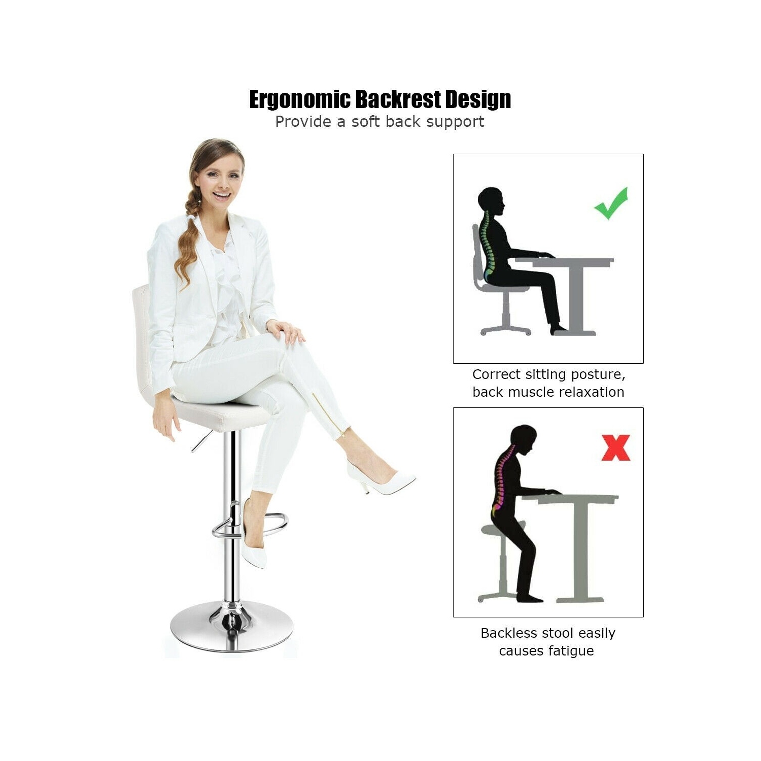 Armless PU Leather Bar Stool with Adjustable Height and Swivel Seat