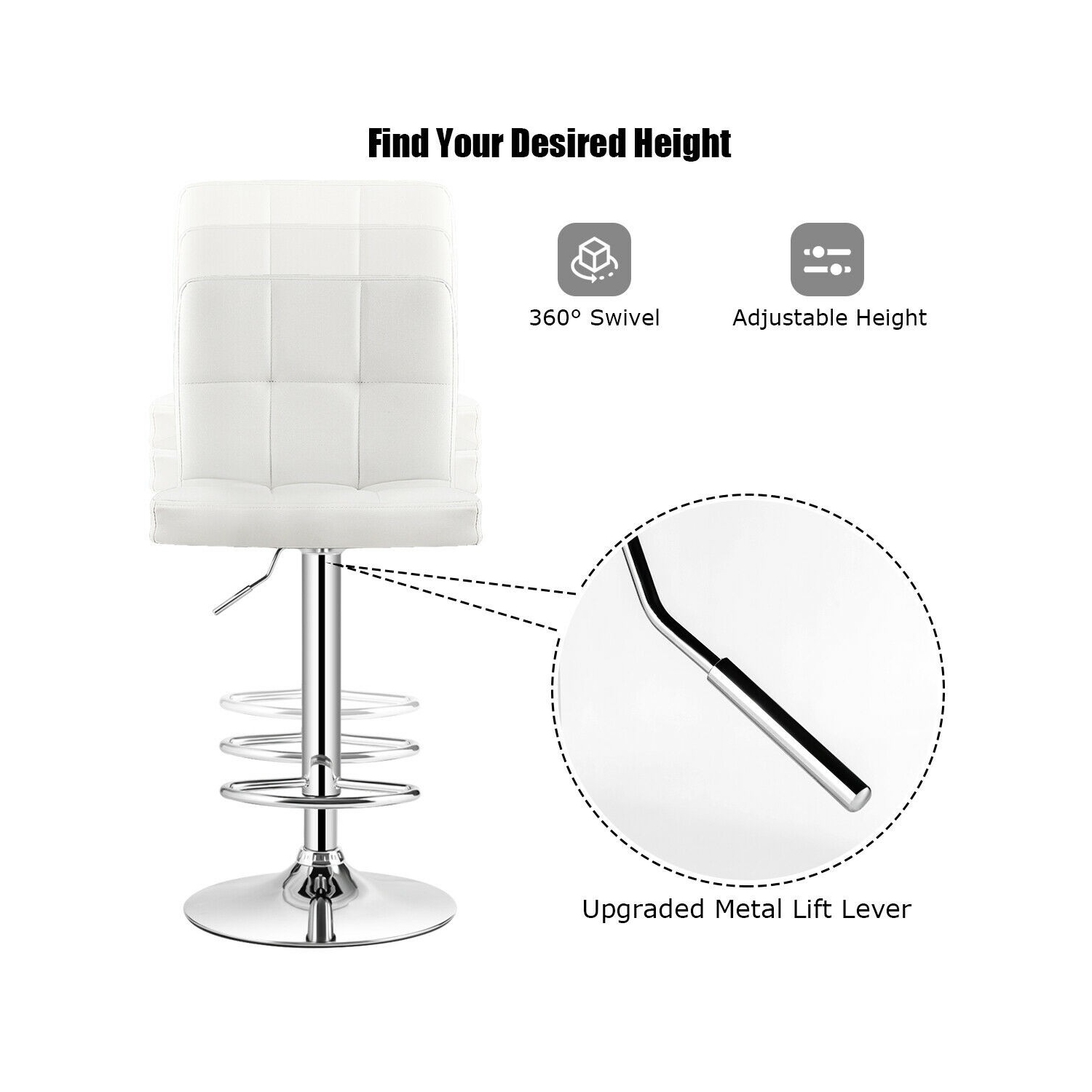 Armless PU Leather Bar Stool with Adjustable Height and Swivel Seat