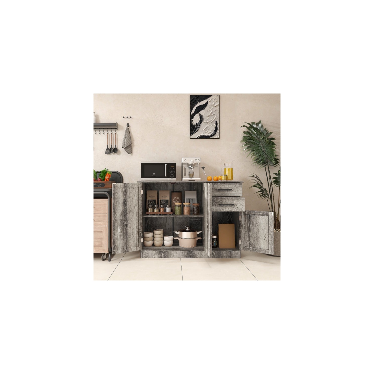 Multi-Functional Buffet Cabinet – Console Table with 2-Door Cabinet and Drawers