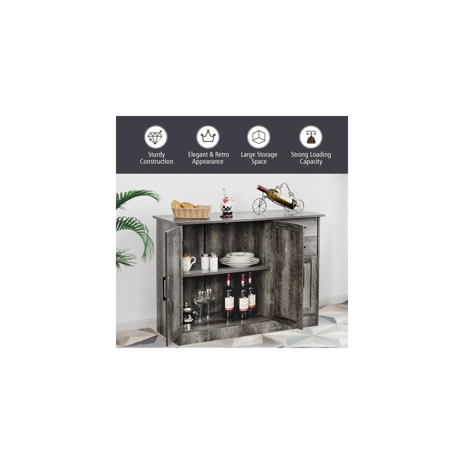 Multi-Functional Buffet Cabinet – Console Table with 2-Door Cabinet and Drawers