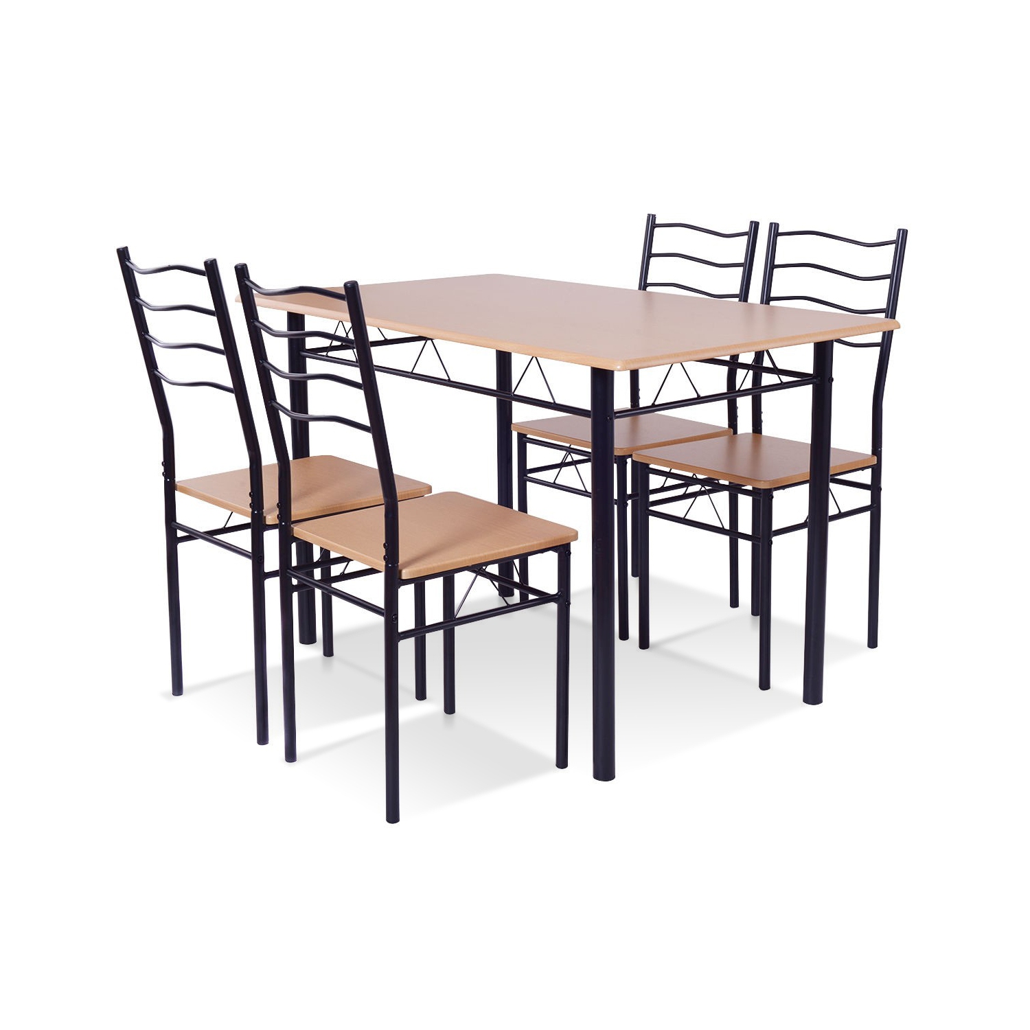 5-Piece Kitchen Dining Set – Wooden Table & 4 Chairs with Sturdy Metal Legs