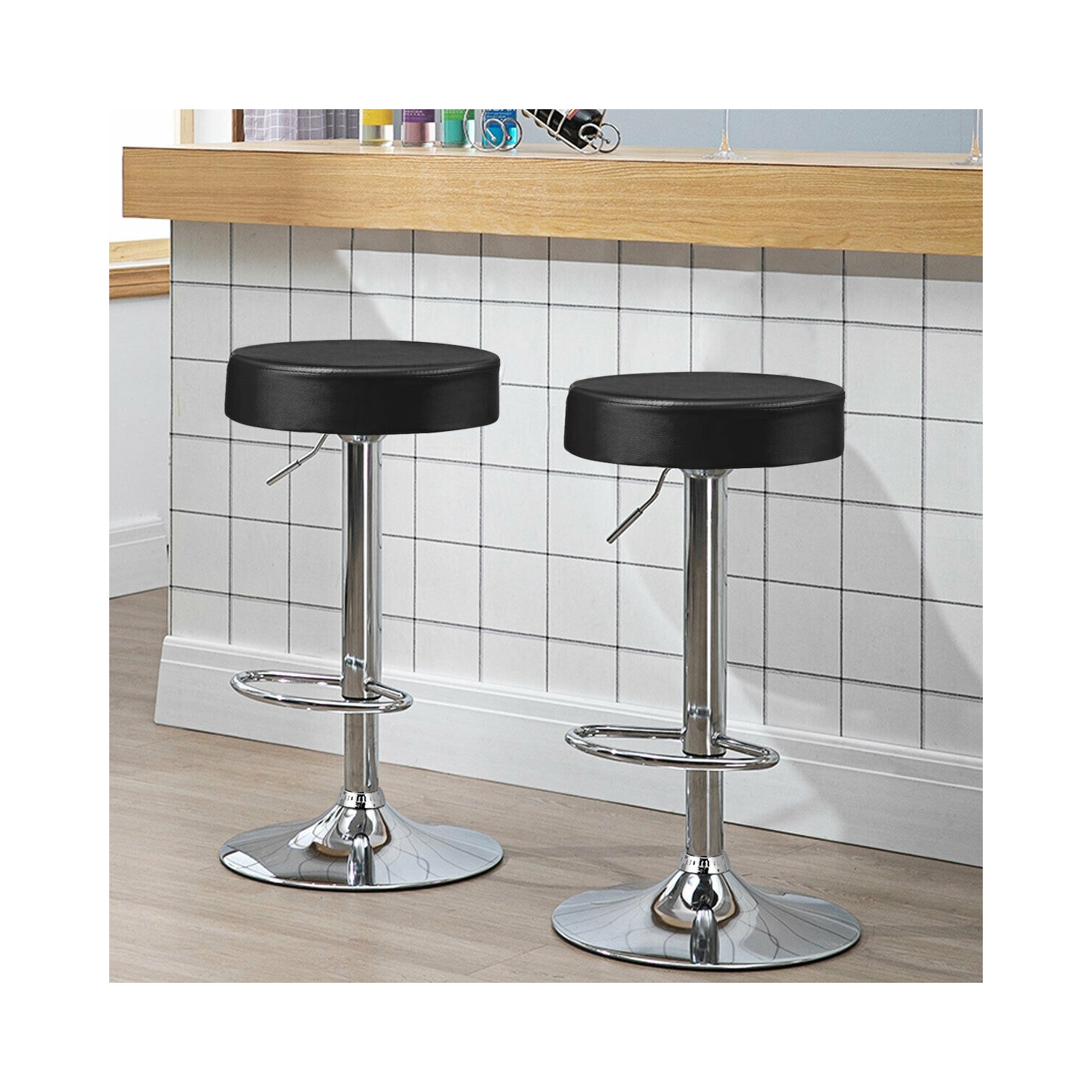 Set of 2 Adjustable Swivel Round Bar Stool Pub Chair