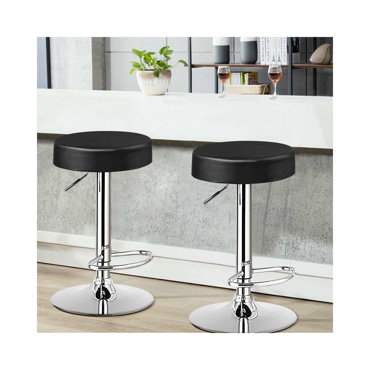 Set of 2 Adjustable Swivel Round Bar Stool Pub Chair