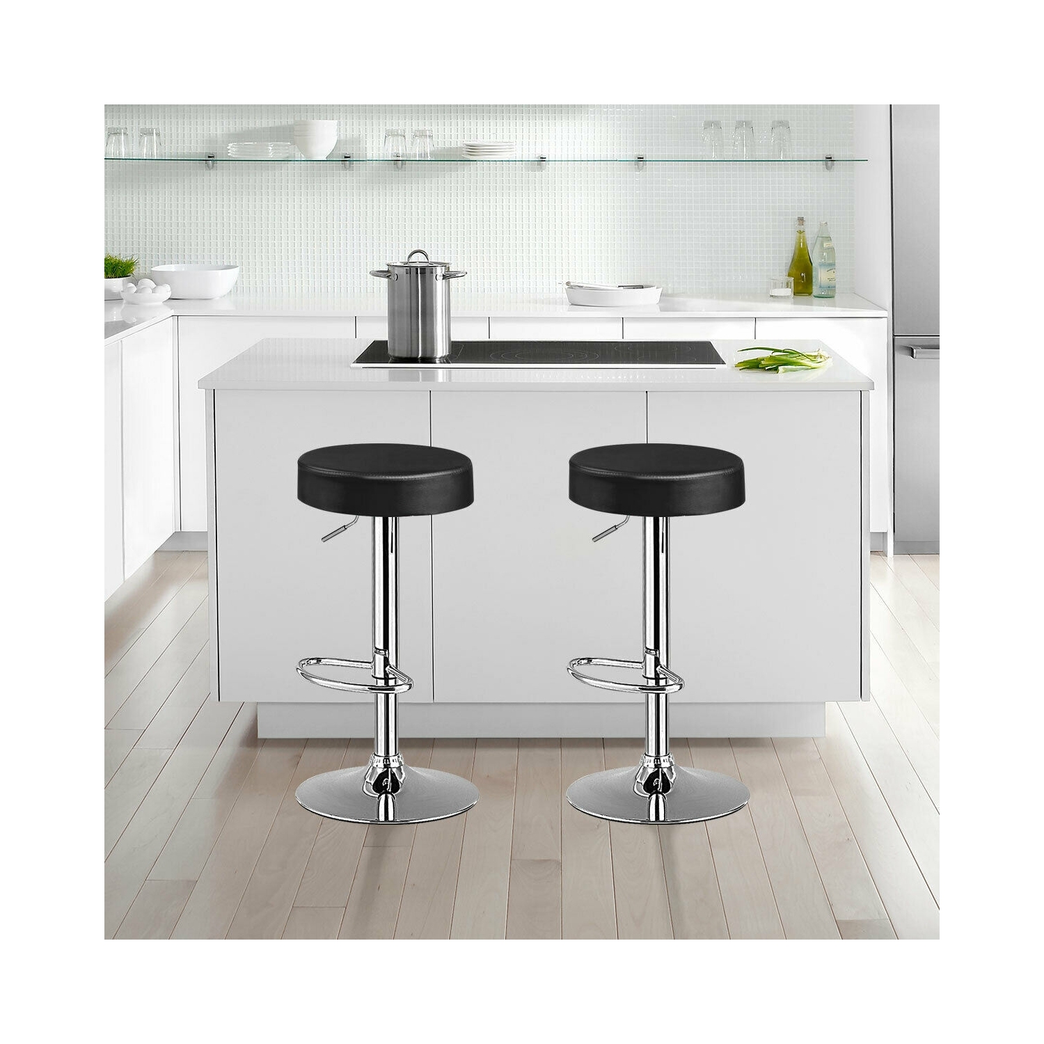 Set of 2 Adjustable Swivel Round Bar Stool Pub Chair