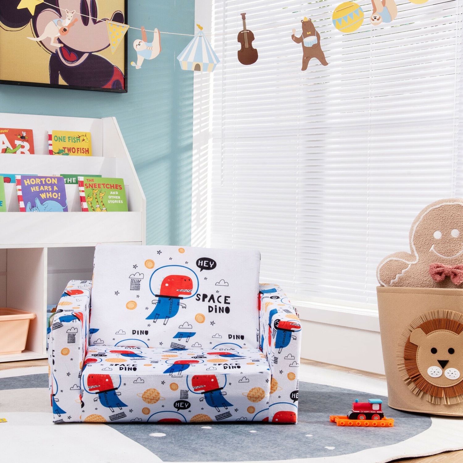 2-in-1 Kids Sofa with Velvet Fabric for Playroom or Bedroom