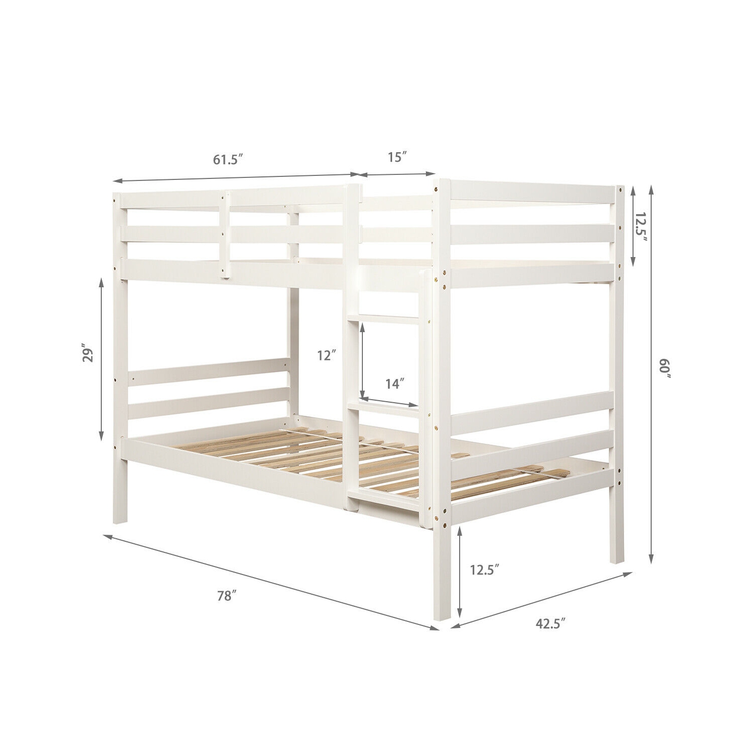 Lit superposé pour enfants en bois massif, construction en bois robuste
