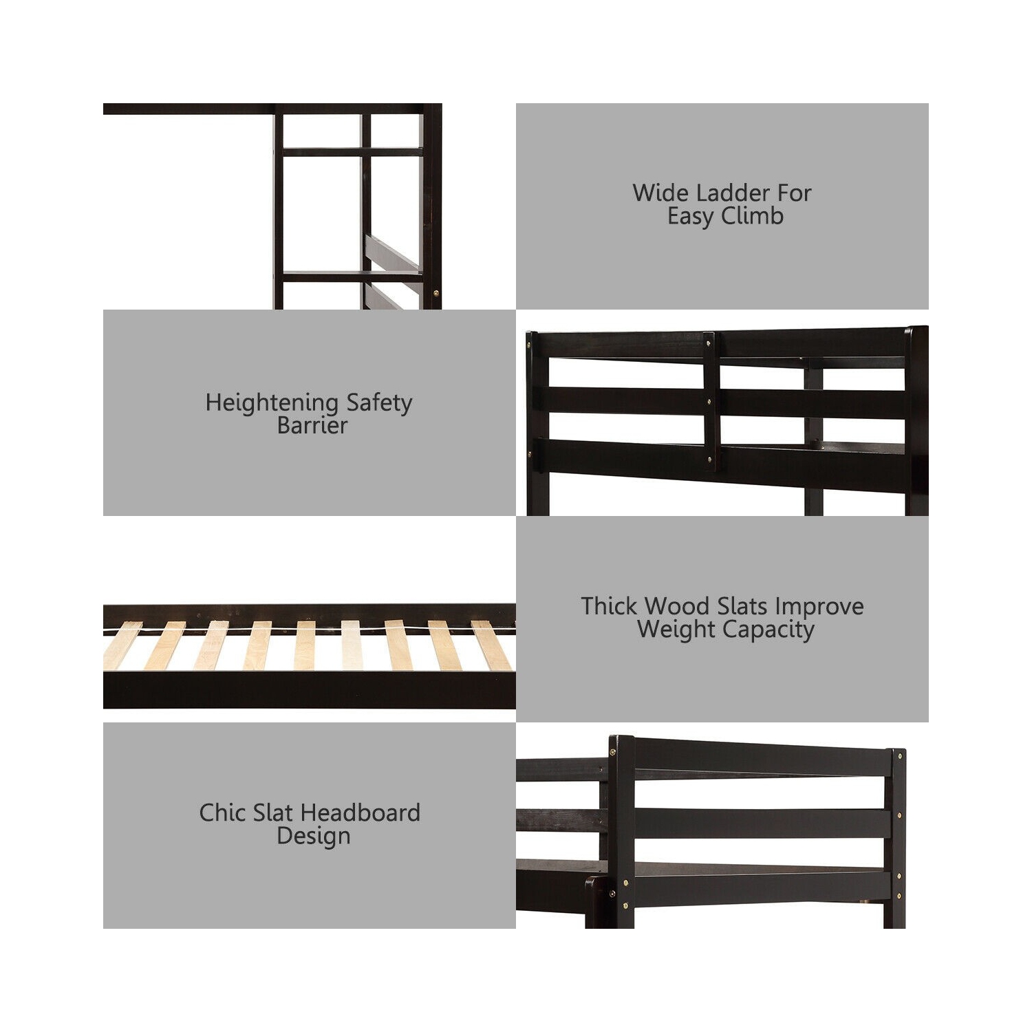 Lit superposé pour enfants en bois massif, construction en bois robuste