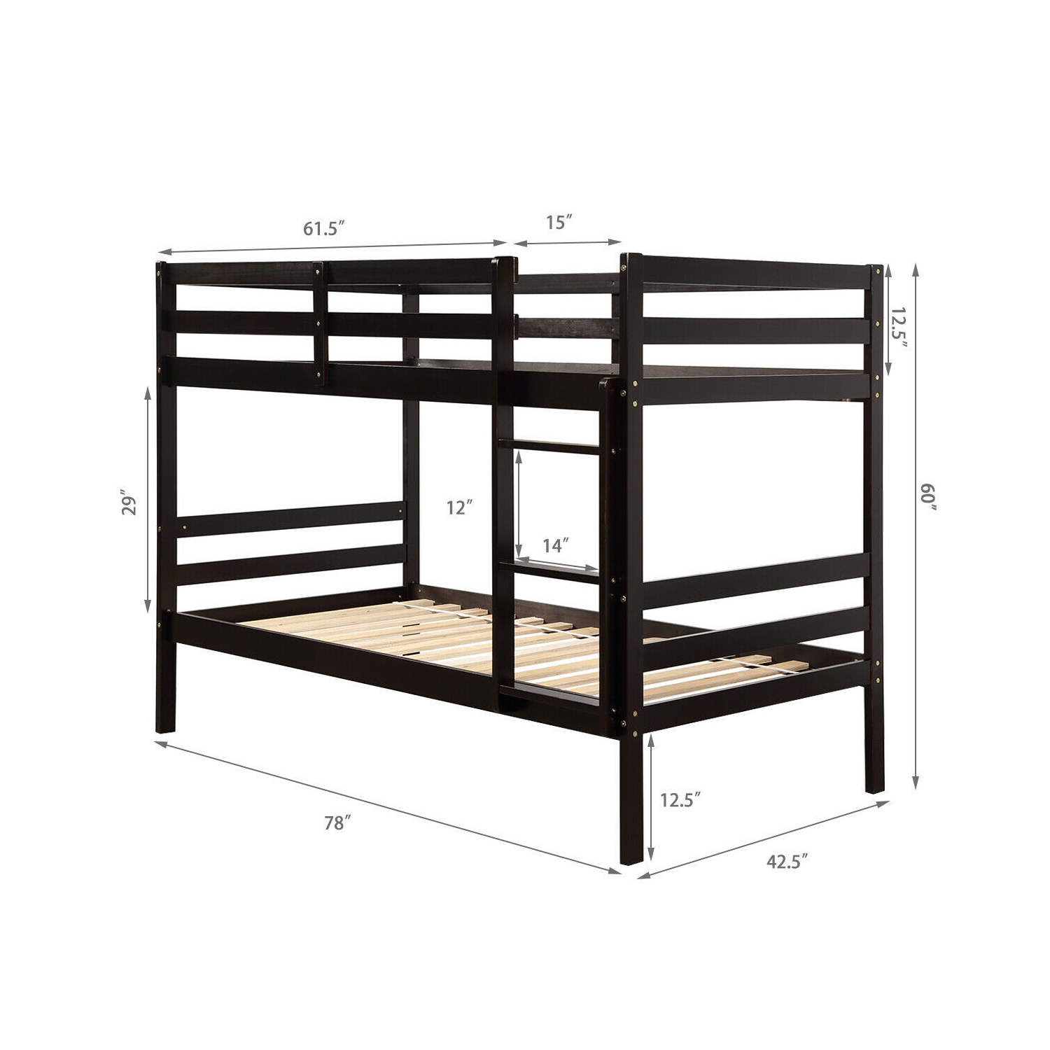 Lit superposé pour enfants en bois massif, construction en bois robuste