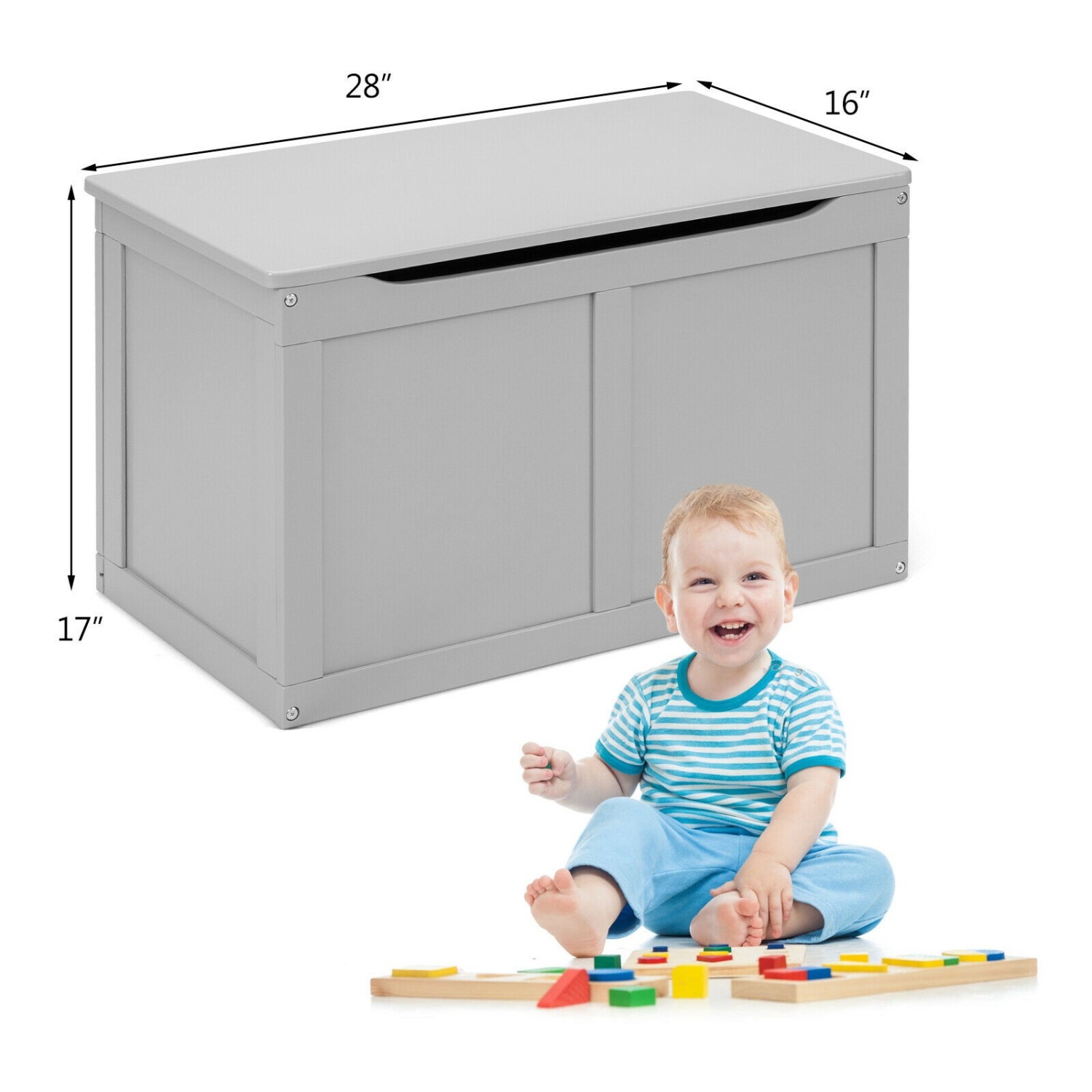 Kids’ Wooden Toy Chest – Storage Box with Safety Hinges and Soft-Close Lid