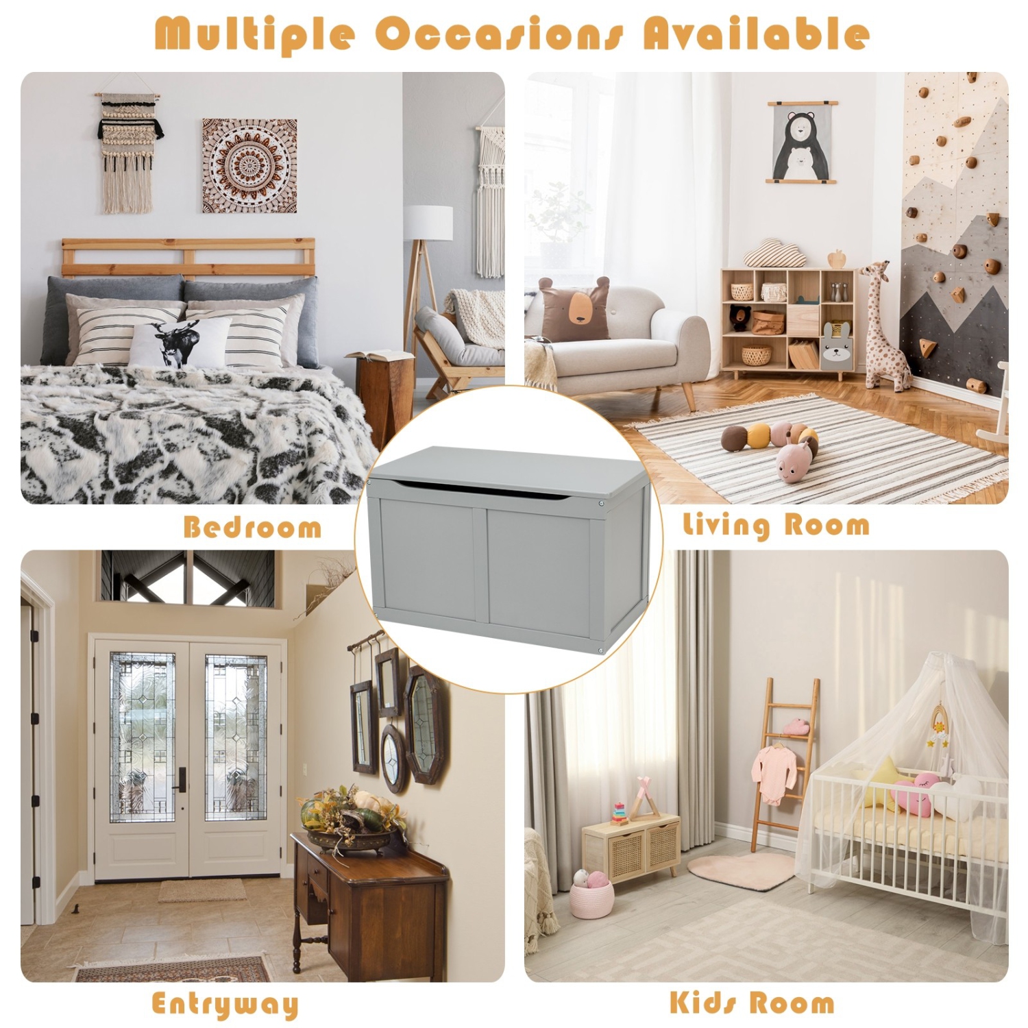 Kids’ Wooden Toy Chest – Storage Box with Safety Hinges and Soft-Close Lid