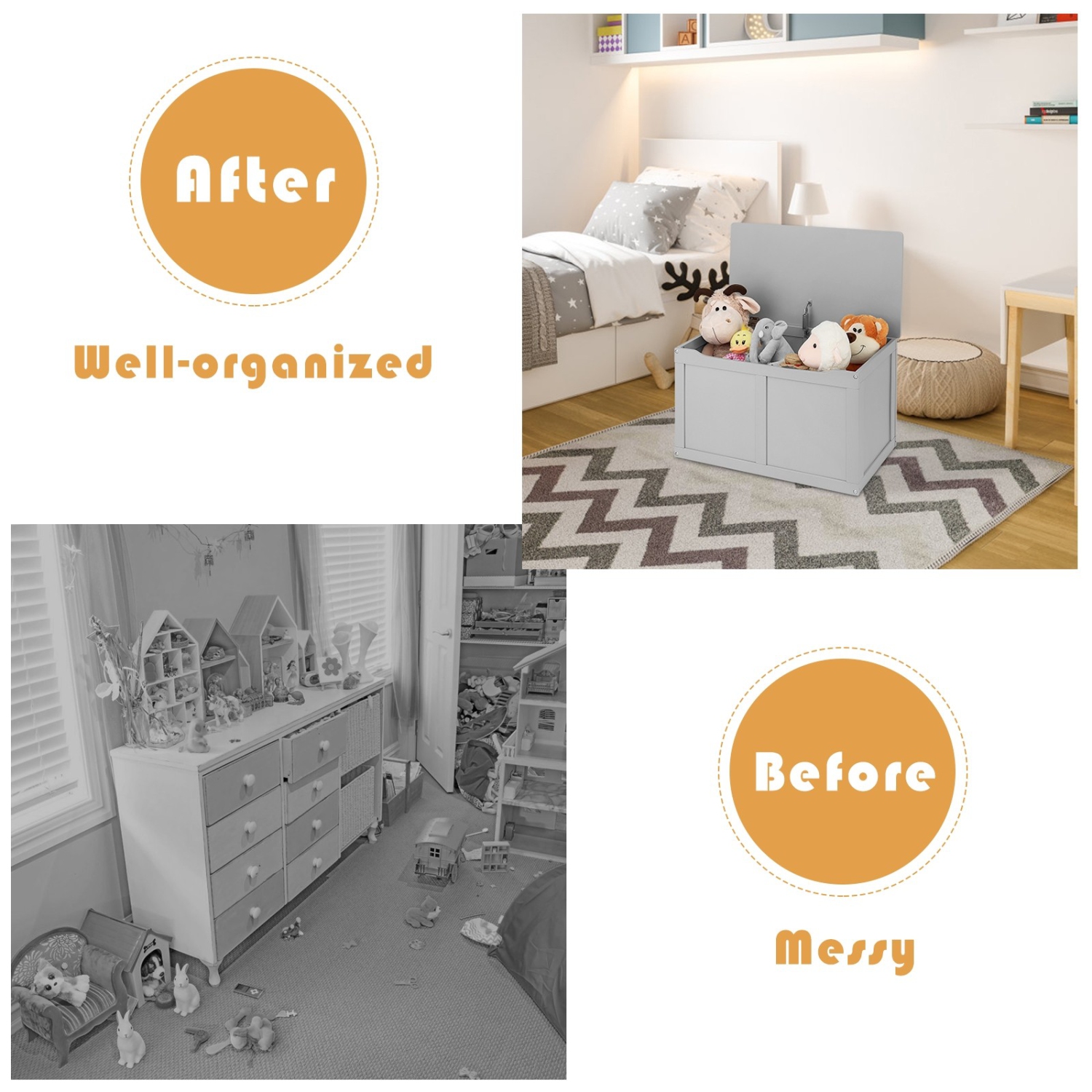 Kids’ Wooden Toy Chest – Storage Box with Safety Hinges and Soft-Close Lid