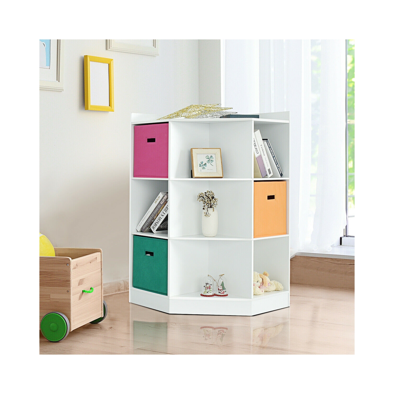 3-Tier Kids Storage Shelf Corner Cabinet with 3 Baskets