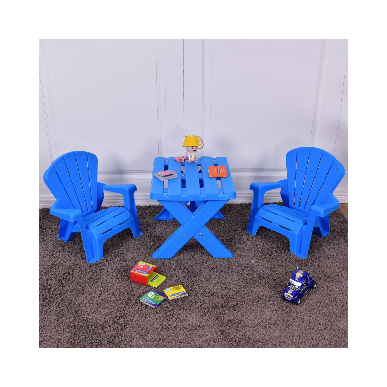 Ensemble de 3 chaises de table en plastique pour enfants - Bleu