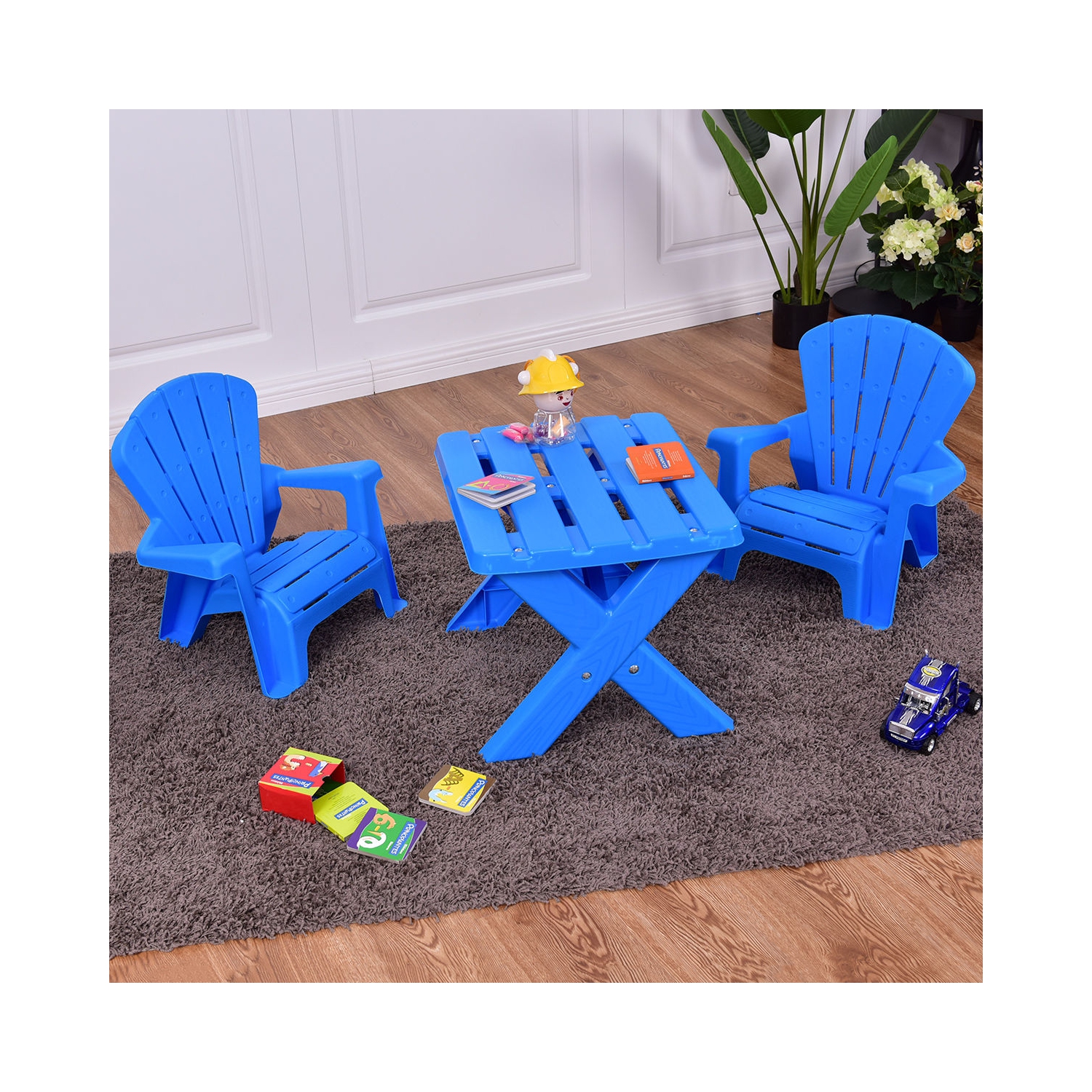 Ensemble de 3 chaises de table en plastique pour enfants - Bleu