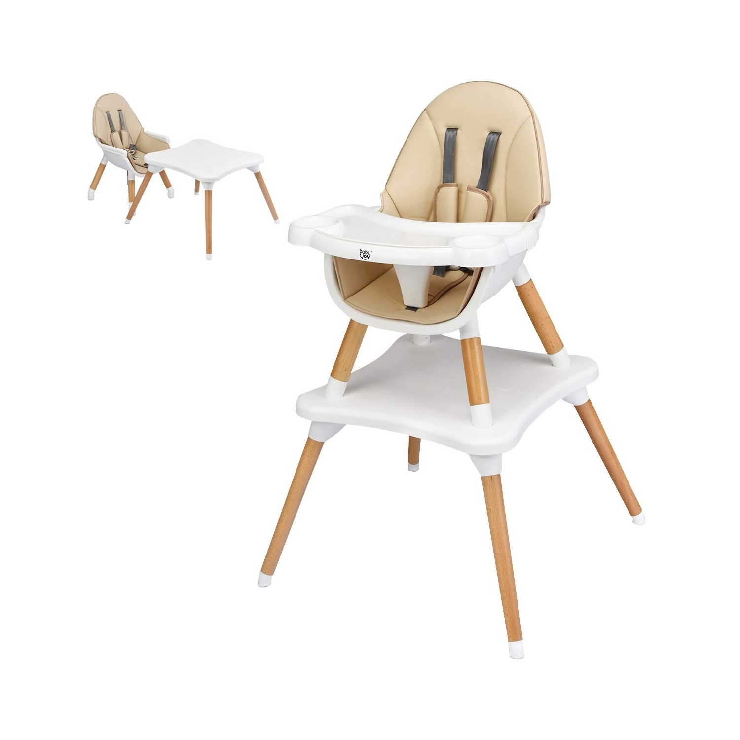 5-in-1 Baby Wooden Convertible High Chair -Khaki