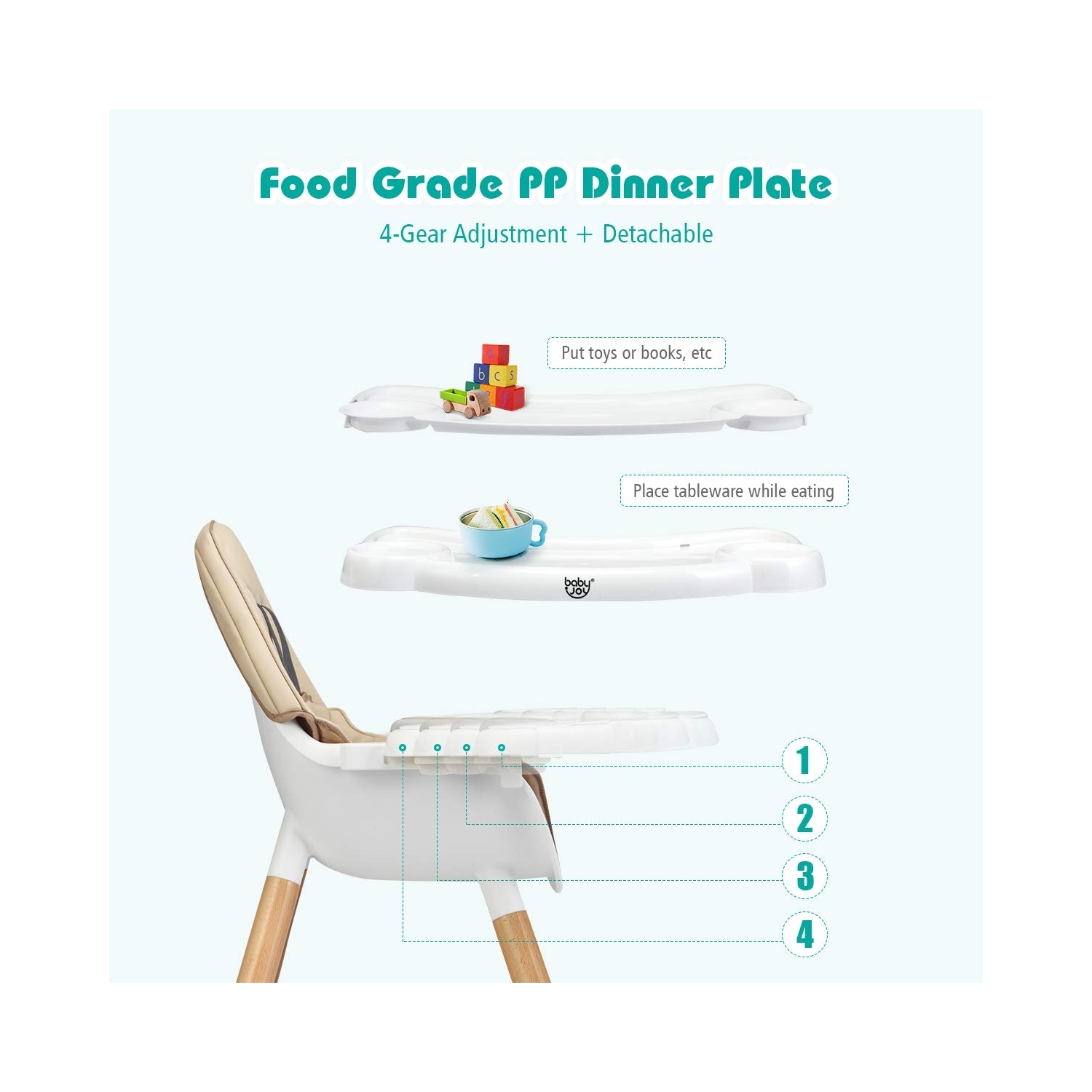 5-in-1 Baby Wooden Convertible High Chair -Khaki