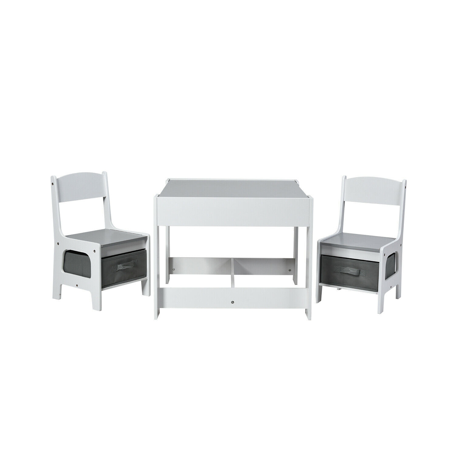 Kids Table and Chair Set with Storage Boxes, Blackboard, and Whiteboard ...