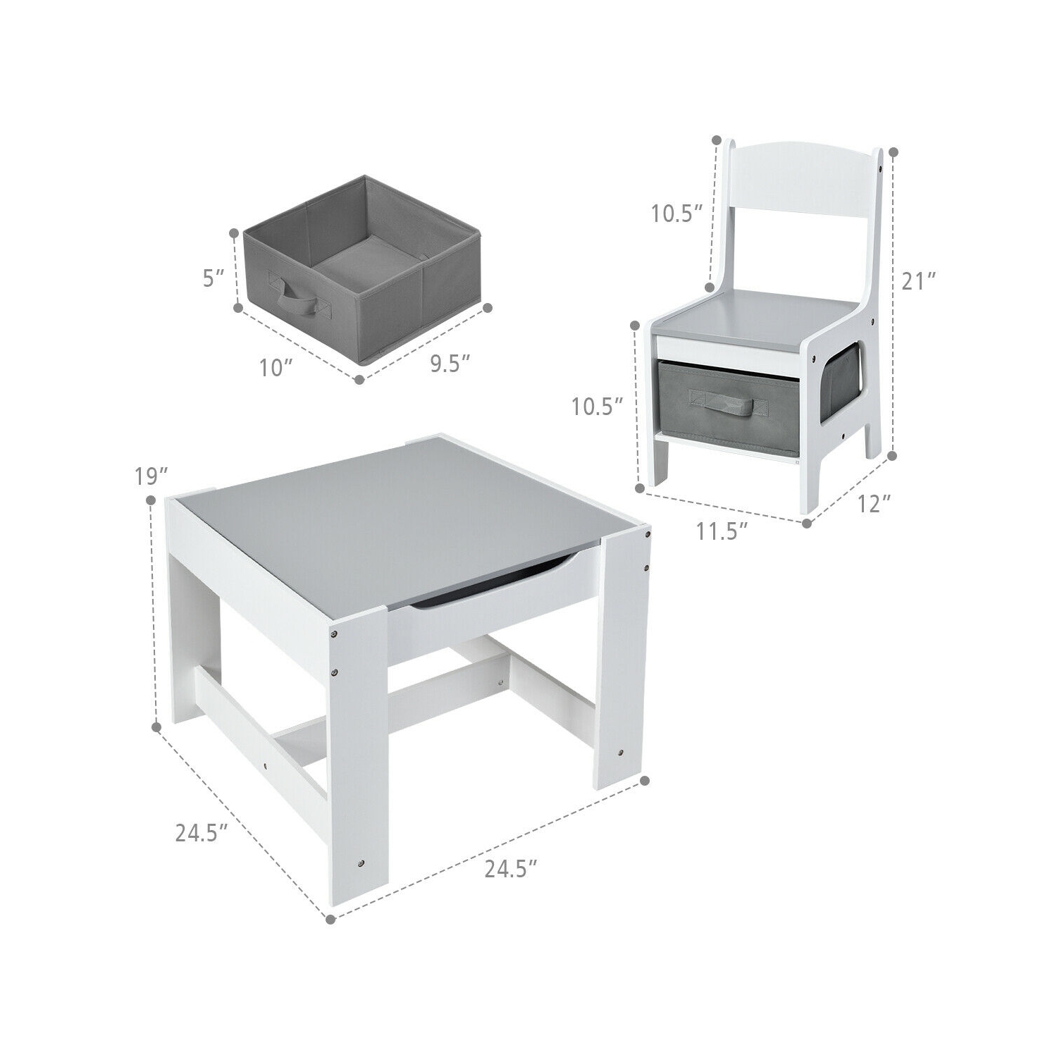 Kids Table and Chair Set with Storage Boxes, Blackboard, and Whiteboard ...