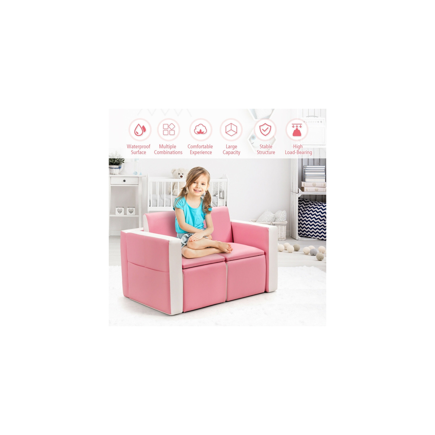 Ensemble canapé-lit convertible pour enfants – Ensemble canapé, table et chaise de jeu pour chambre d'enfant