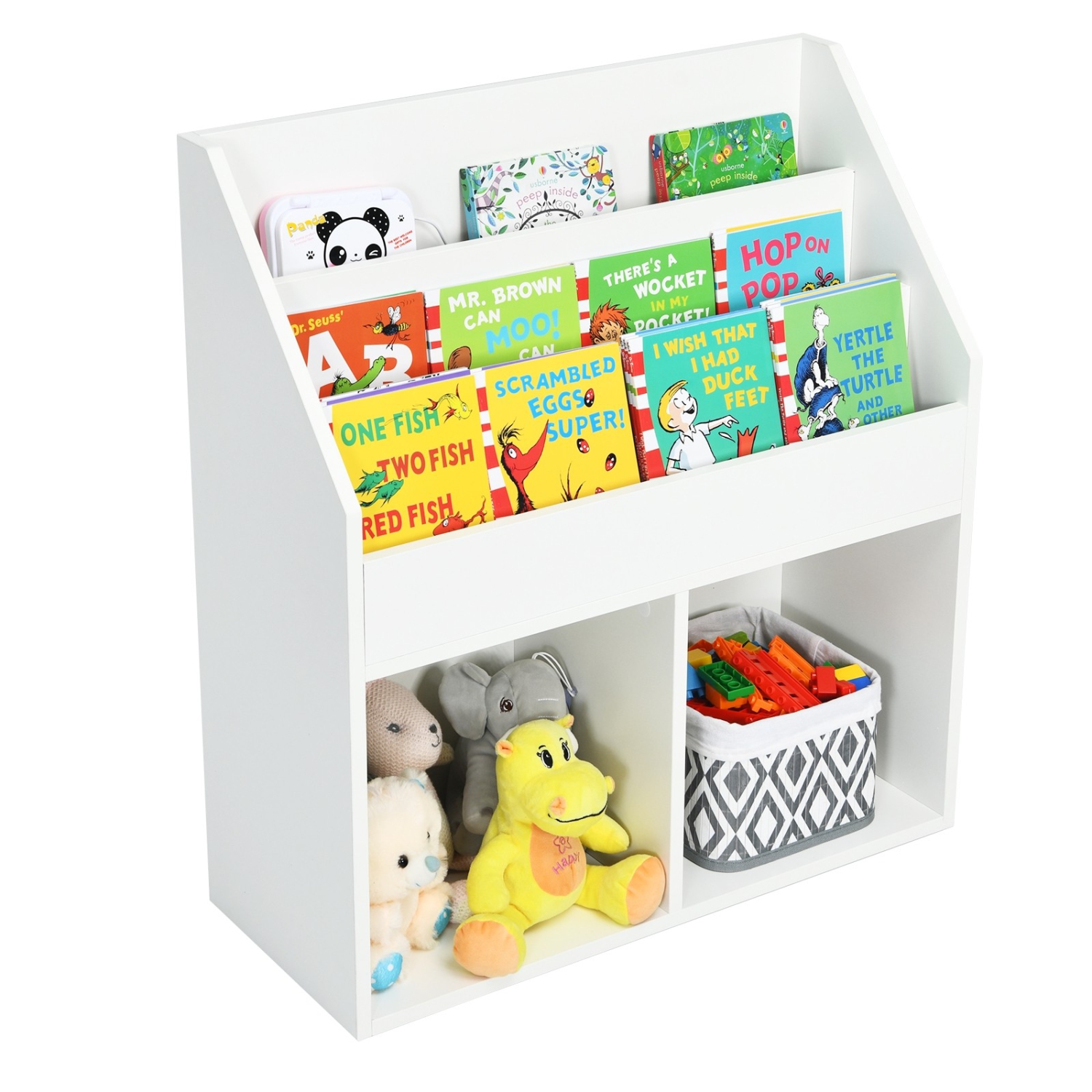 Kids Wooden Bookshelf with Toy Storage Cabinet and Organizer for Playroom